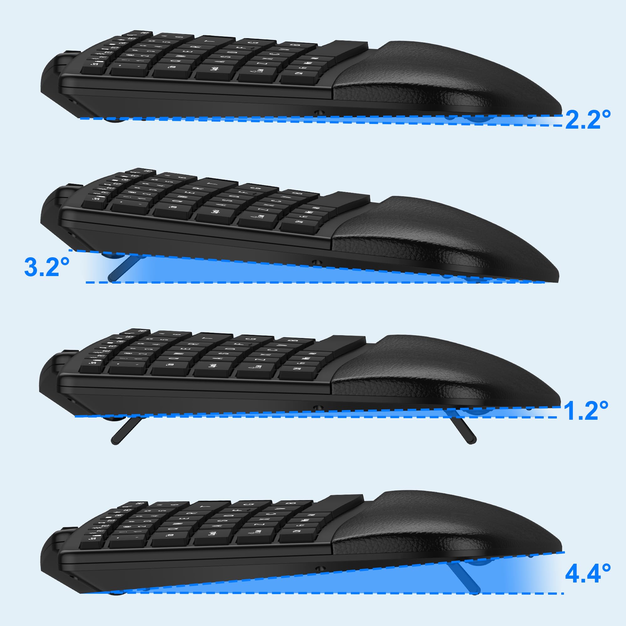 Ergonomic Wireless Keyboard and Mouse Combo - Bluetooth/2.4G Split Design with Palm Rest | 3-Level DPI Adjustable Vertical Mouse | Rechargeable for Windows & Mac | Perfect for Office, Gaming & Home Use
