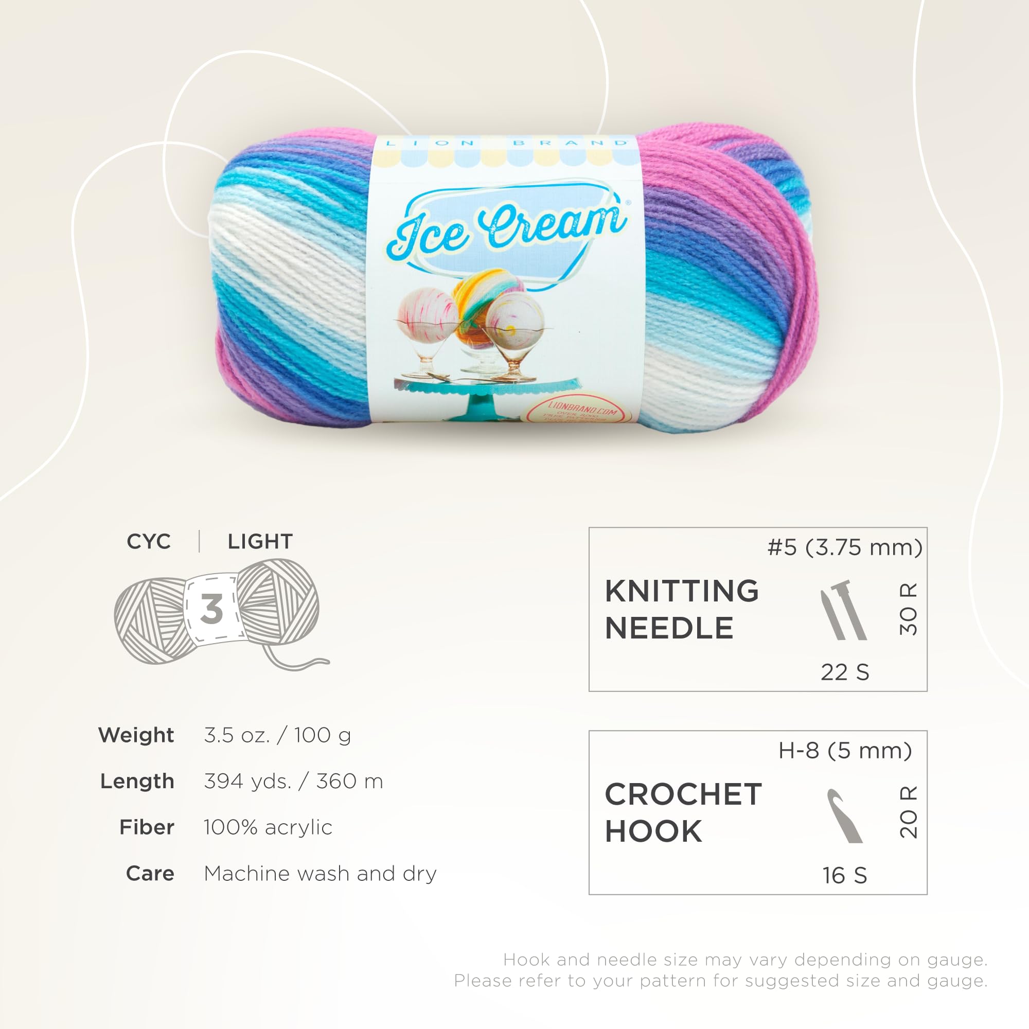 Lion Brand Yarn - 1 Skein Ice Cream Baby Yarn in Moon Mist (1182 Feet) | Soft Acrylic Yarn for Knitting & Crocheting Baby Blankets, Hats & Scarves