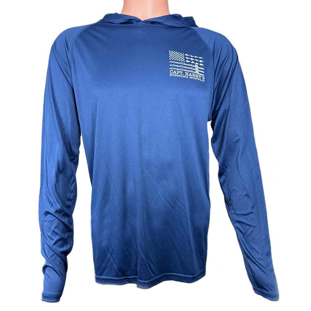 Capt. Harry's Slate V Flag Long Sleeve Performance Hoodie - UPF 50 Sun Protection for Outdoor Activities & Workouts