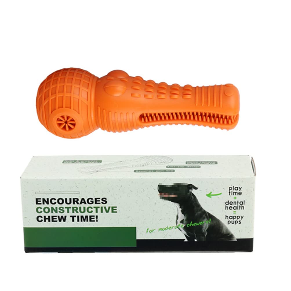Mipcase Dog Toothbrush Chew Toy - Squeaky Bite-Resistant Dental Cleaning Toy for Small & Large Dogs - Orange Pet Teeth Cleaning & Grinding Chewer - Perfect for Puppy Teething & Dental Hygiene Care