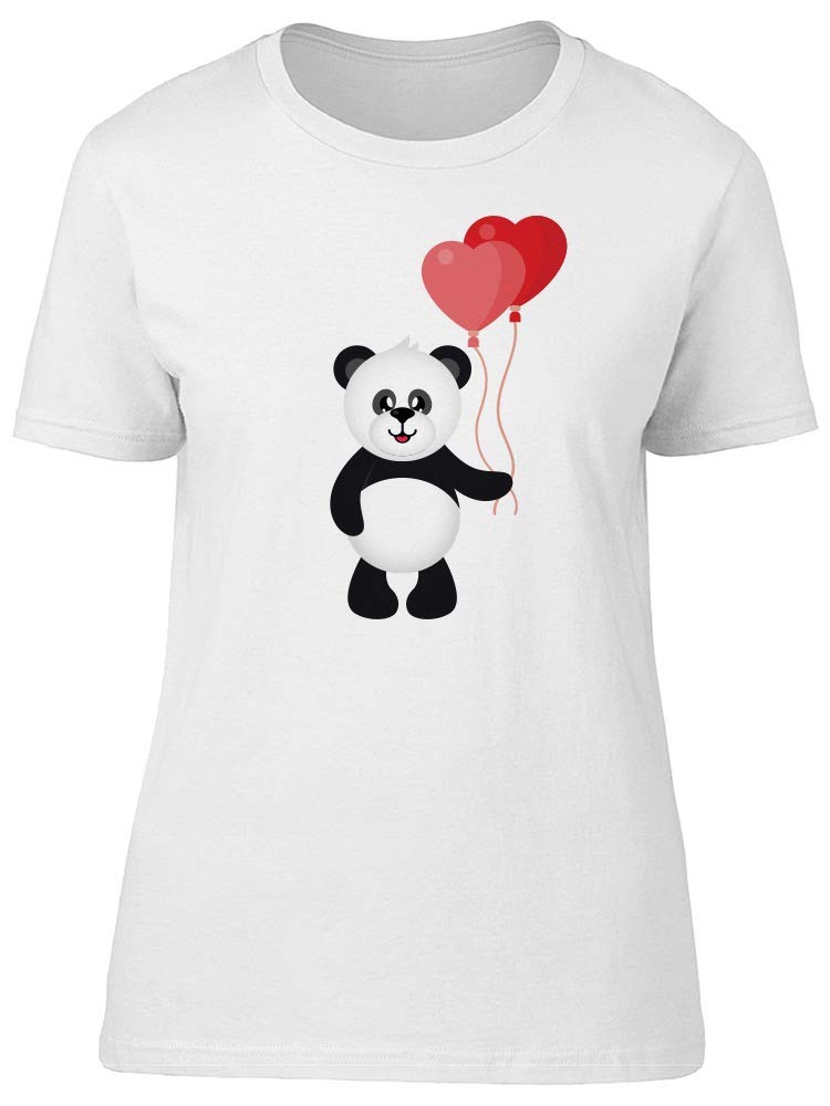 Cute Cartoon Panda with Red Balloons Graphic T-Shirt for Women - Casual Summer Tee for Outing & Travel