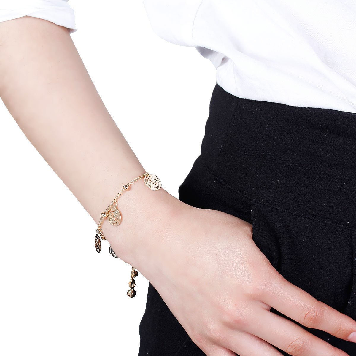Elegant Sparkling Filigree Stamped Bell Bracelet for Women - Perfect for Parties, Weddings & Date Nights