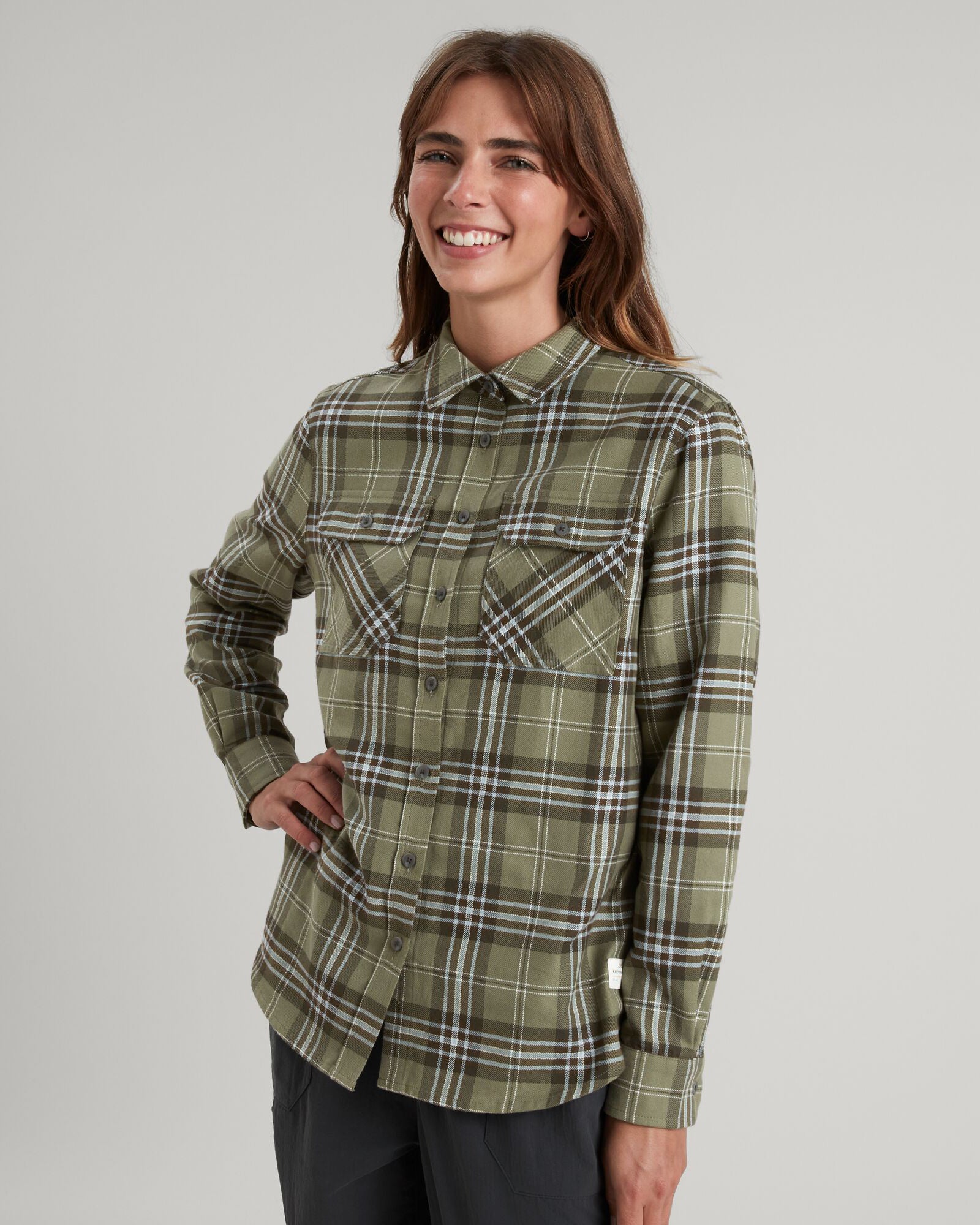 Carrillon Women's HF Long Sleeve Checkered Shirt - Beech/Dark Moss Plaid Flannel - Perfect for Fall Layering & Outdoor Activities