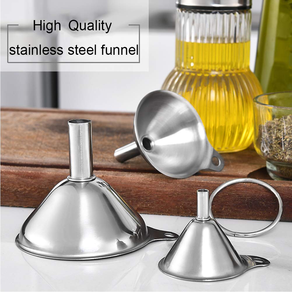Premium Stainless Steel Funnel Set of 3 - Large & Small Food Grade Metal Kitchen Funnels for Essential Oils, Liquids, Bottles & Cooking | Durable & Easy Clean for Home, Lab & DIY Projects