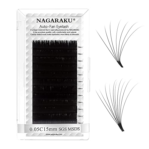 BELLE GAGA™ NAGARAKU Easy Fan Eyelash Extensions - 0.05 C Curl 15mm Volume Lashes for Beginners | Soft Professional Cluster Lashes | Perfect for Daily Wear & Special Occasions