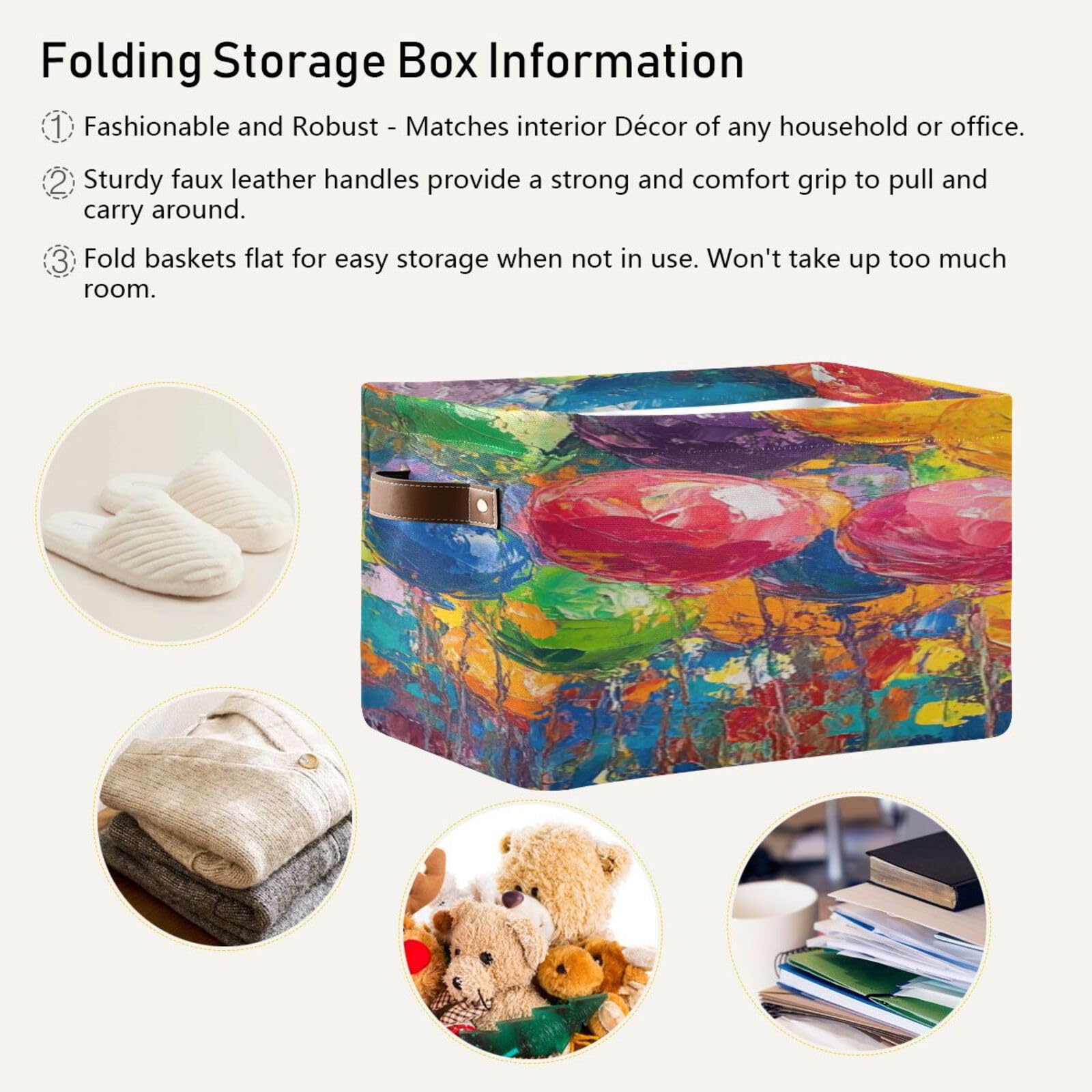 Large Foldable Storage Baskets with Handles - 2 Pack Home Organization Bins for Closet, Shelves & Toy Storage | Space Saving Organizers for Bedroom, Nursery & Laundry Room