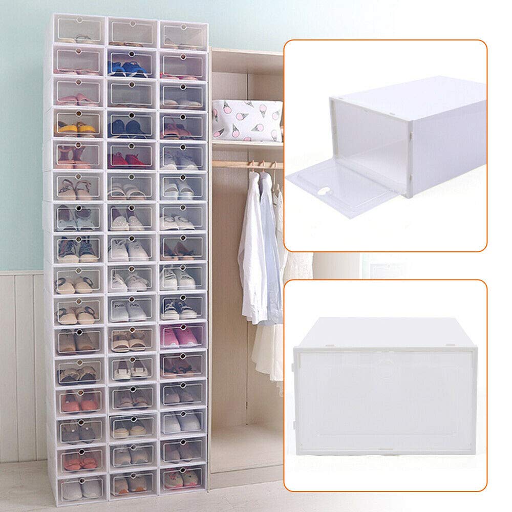YIYIBYUS 24-Pack Stackable Clear Plastic Shoe Boxes with Lids - Foldable Sneaker Storage Organizer Bins (13 Inch) for Closet, Portable Shoe Containers | Perfect for Organizing Shoes, Boots & Accessories in Bedroom, Dorm or Entryway