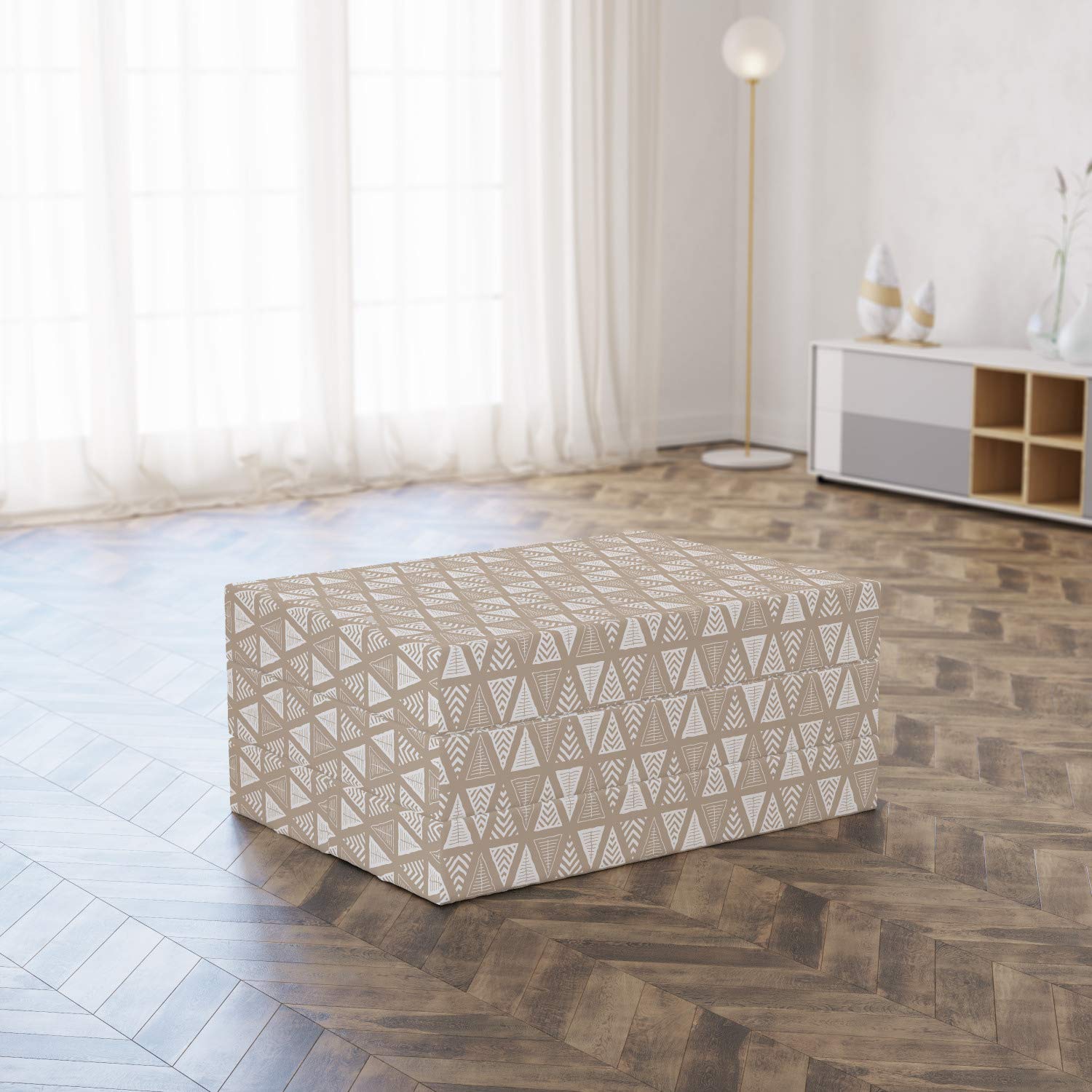 Ambesonne Geometric Foldable Mattress - Abstract Neutral Triangle Design, 74.8
