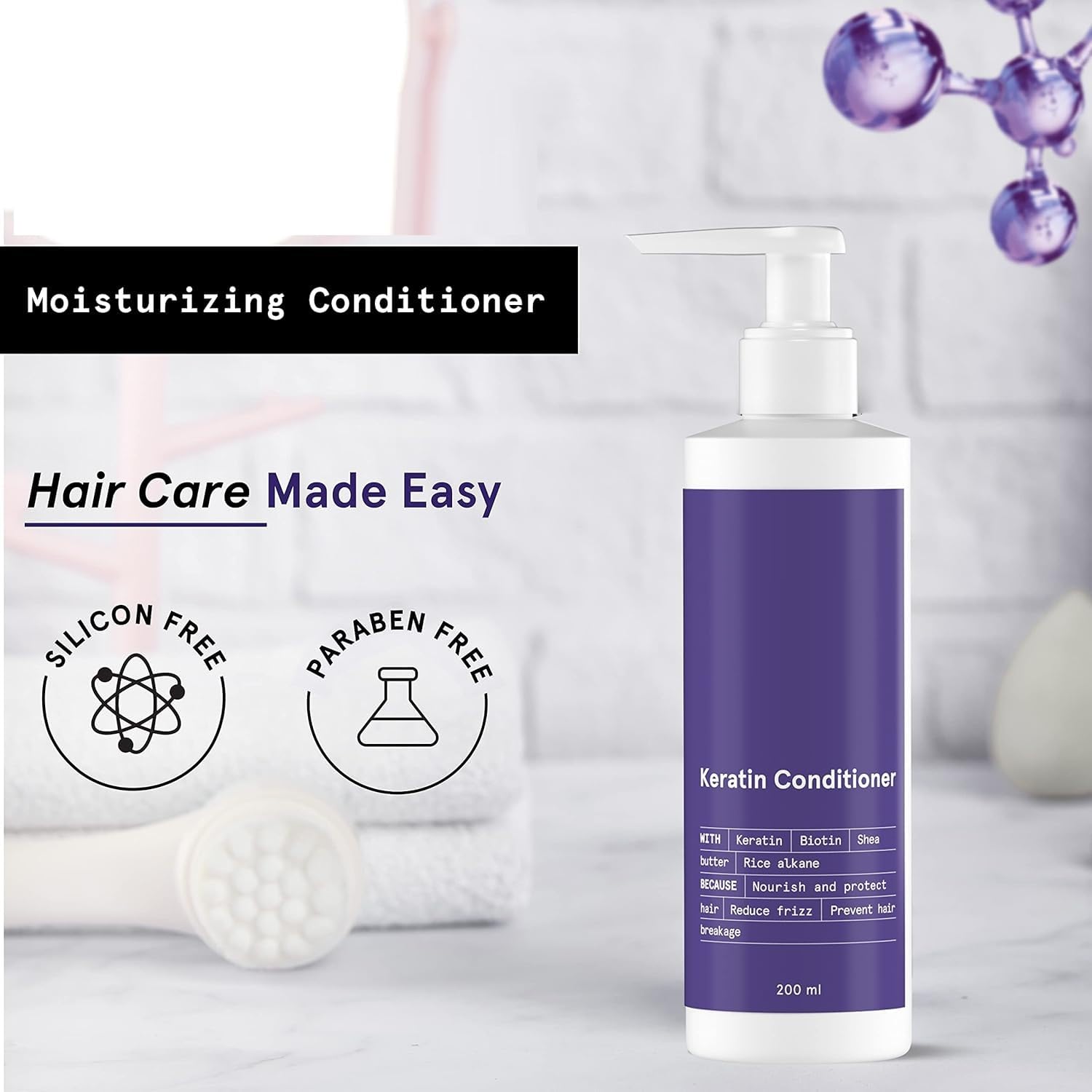 DURJA Keratin Hair Conditioner - Paraben & SLS Free, Anti-Frizz Treatment with Keratin, Silk Protein, Biotin & Shea Butter for Moisture Lock - 200ml - Perfect for Dry, Damaged Hair & Daily Hydration