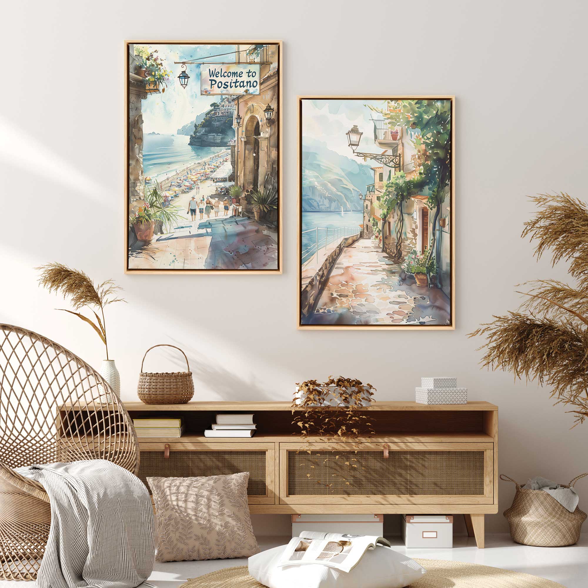 Coastal Greeting Wall Art - Set of 2 Canvas Prints for Beach House Decor, Living Room & Bedroom