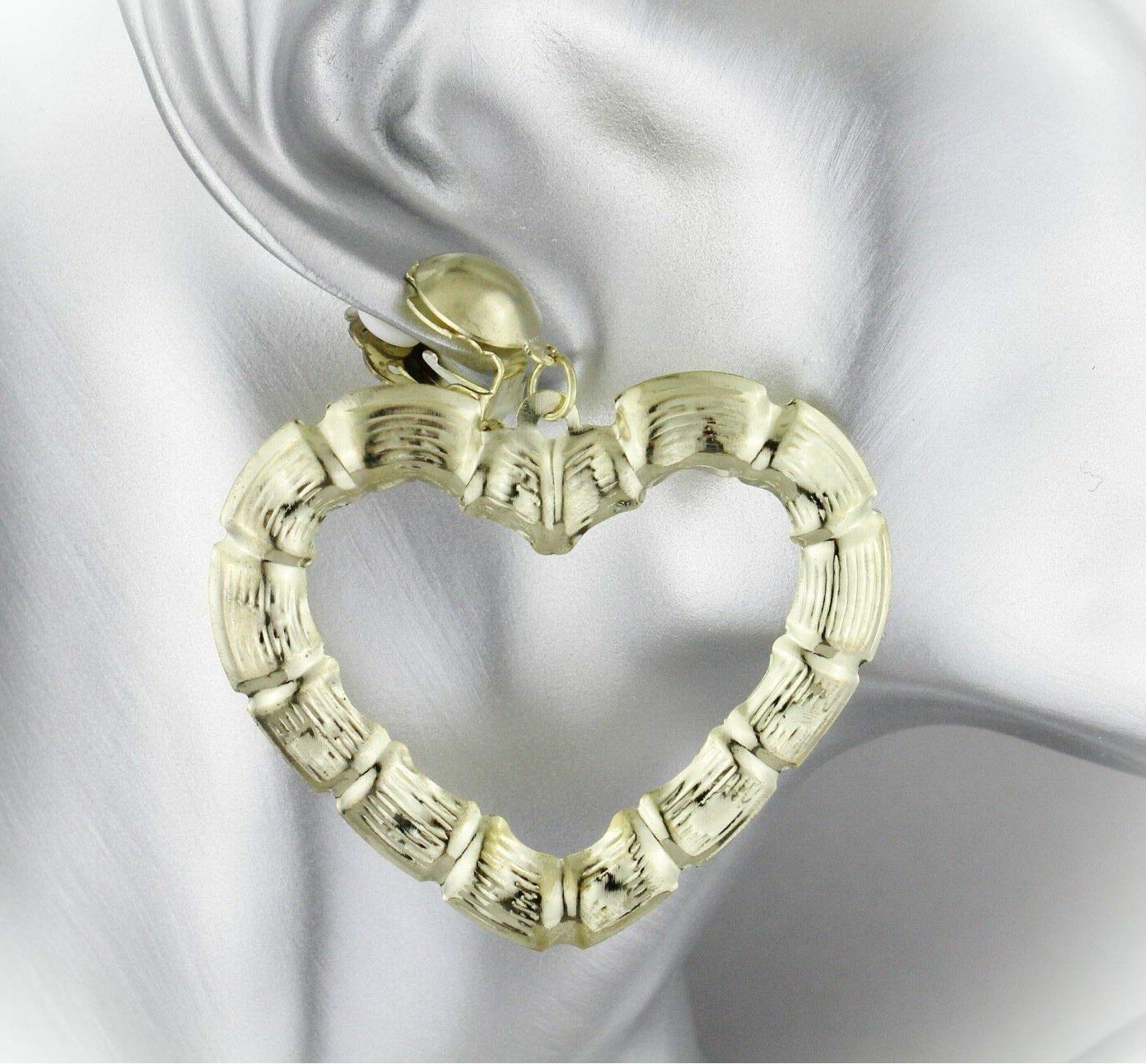 Gold Heart Clip-On Earrings for Women - Hoop & Bamboo Earrings Set - Door Knocker Style - Perfect for Parties, Weddings & Everyday Wear
