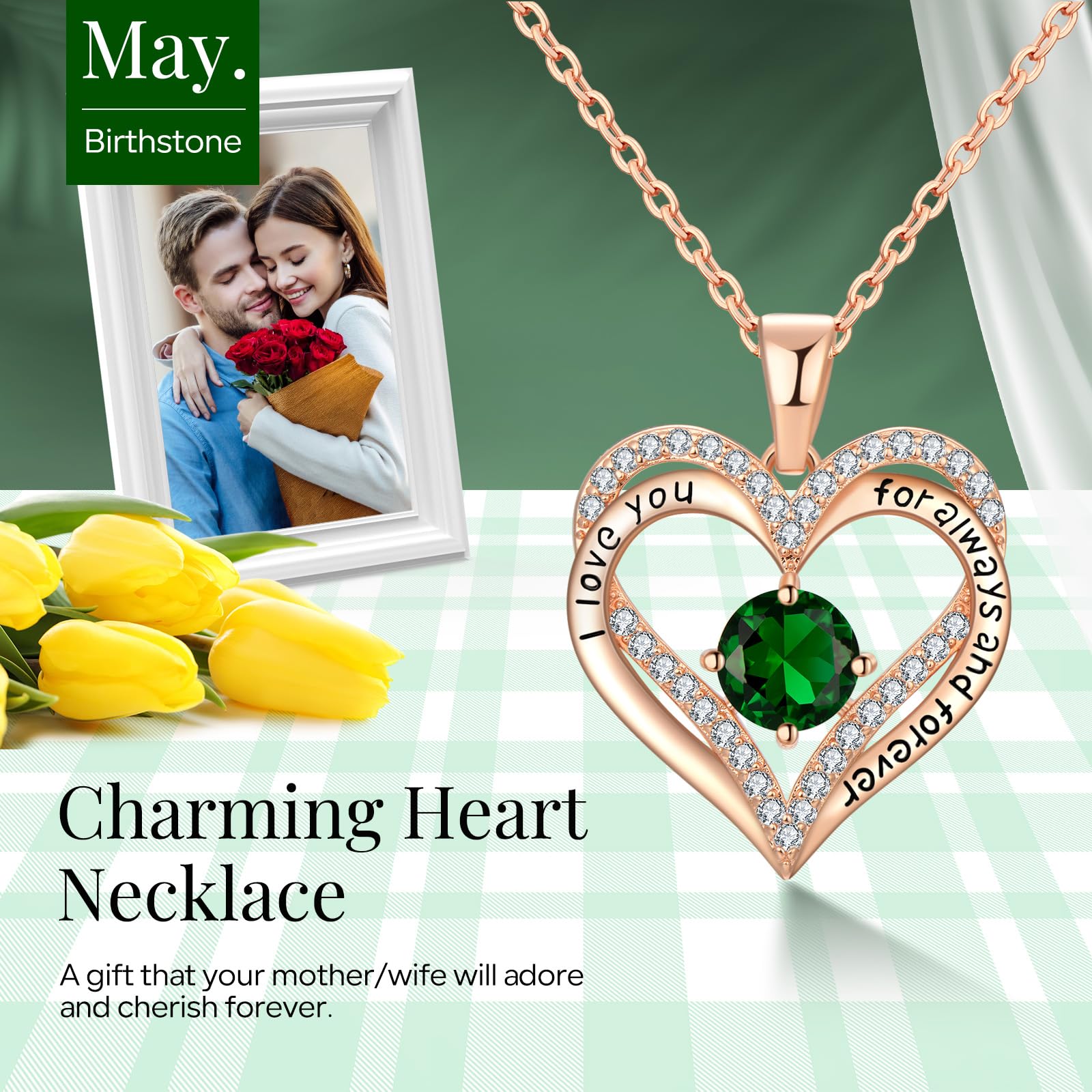 Xiupen Jewelry Elegant Emerald Necklace for Women - Perfect Birthday, Anniversary, Valentine's Day, Mother's Day Gift for Wife, Her, or Mom - Ideal for Romantic Occasions, Special Celebrations & Everyday Elegance