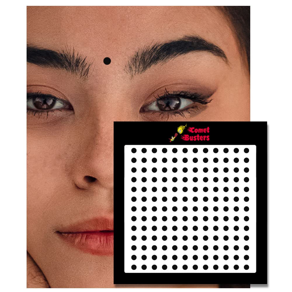 Comet Busters 3mm Round Black Velvet Bindis - Traditional Indian Forehead Decoration for Weddings, Festivals & Cultural Events (BIN1724)