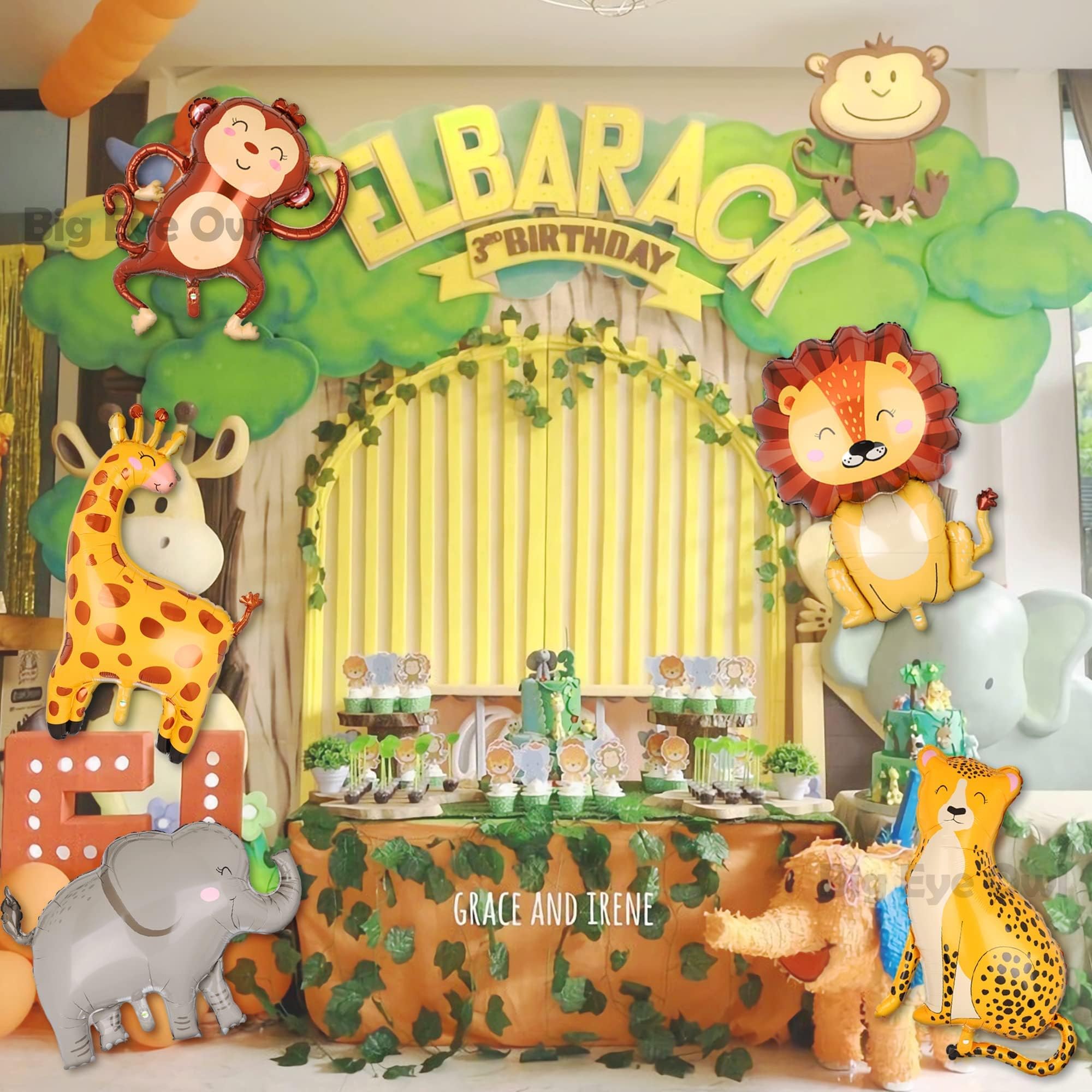 Wild One Safari Animal Balloons - Giant Jungle Themed Balloon Decor for Boys Birthday Party (Zebra, Elephant, Giraffe, Monkey) - Perfect for Zoo Theme Parties, Baby Showers & Safari Decorations