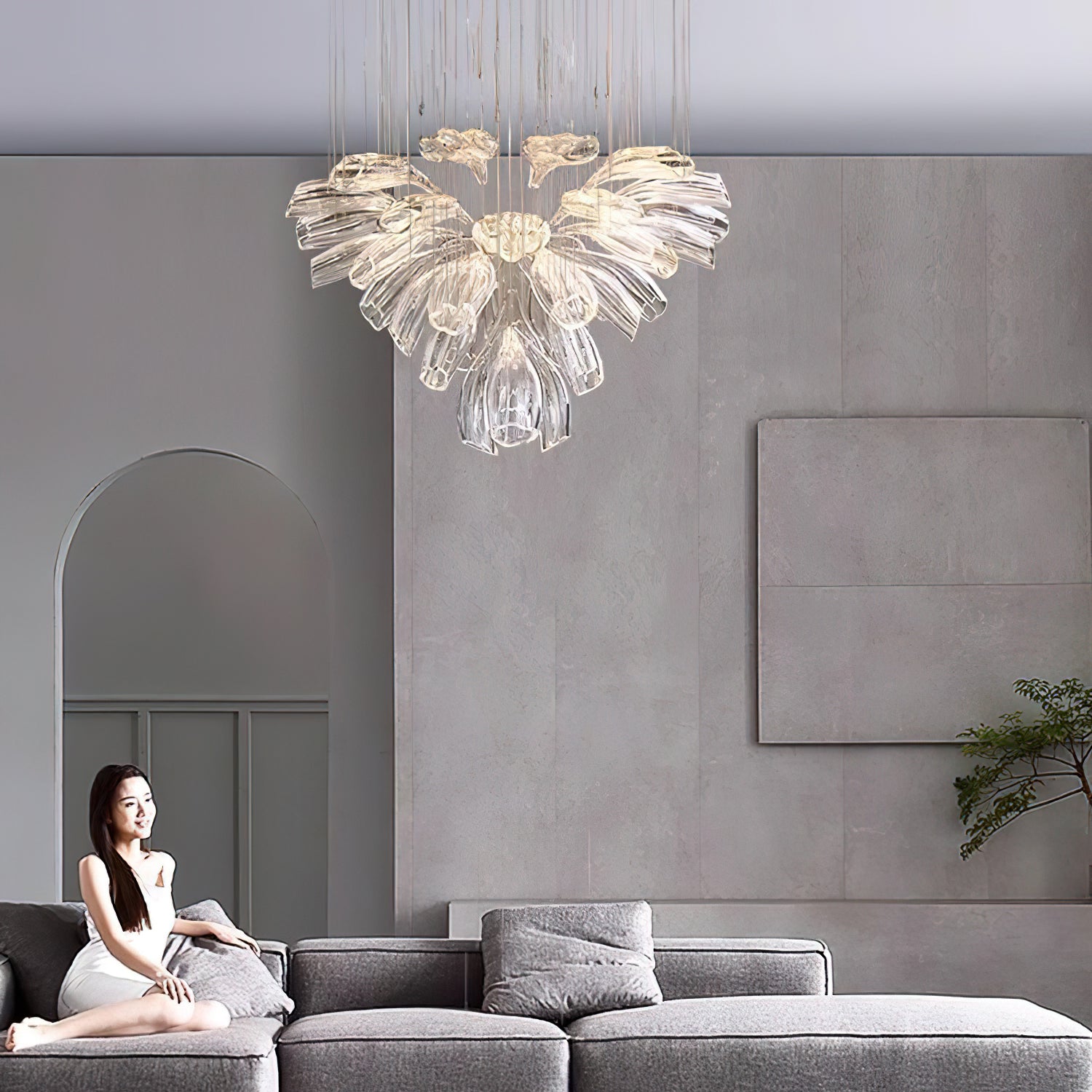 Elegant Glass Lotus Chandelier - Modern Ceiling Light Fixture for Living Room, Bedroom & Dining Room Decor | Perfect for Home, Office & Wedding Venue Lighting