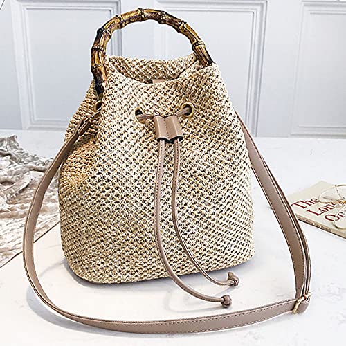 Stylish Women's Straw Bucket Bag with Drawstring - Bamboo Tote Shoulder Bag & Crossbody Beach Purse | Perfect for Summer Outings, Vacations, and Seaside Adventures