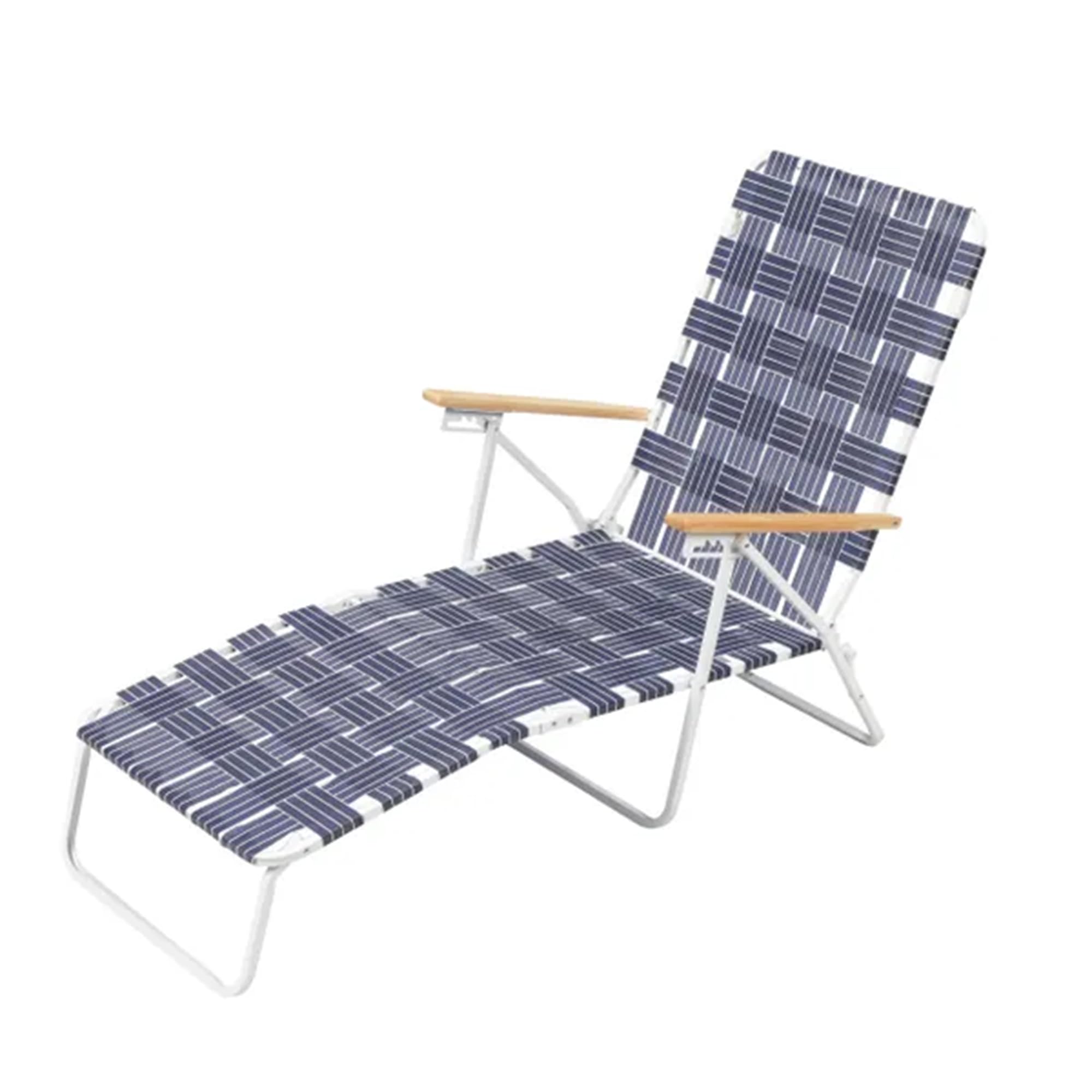 2 Pack Blue High Back Outdoor Folding Chaise Lounge Chairs with Woven Webbing & Steel Frame - Patio, Poolside & Backyard Relaxation Furniture Set with Armrests