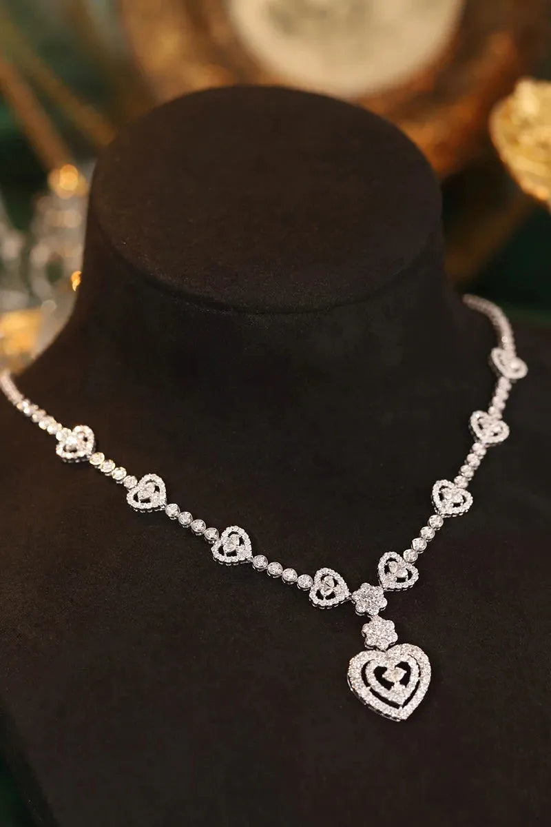 18K White Gold Heart Pendant Necklace with Real Natural Diamonds for Women - Elegant Romantic Jewelry for Parties, Weddings & Special Occasions