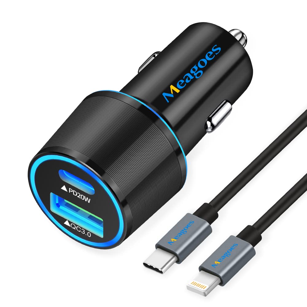 20W PD Fast USB C Car Charger - MFi Certified Type C to Lightning Cable (3-3.3ft) - Compatible with iPhone 14/13/12/11/XS/XR/X/8 Plus/SE - Rapid Charging for Road Trips & Daily Commutes