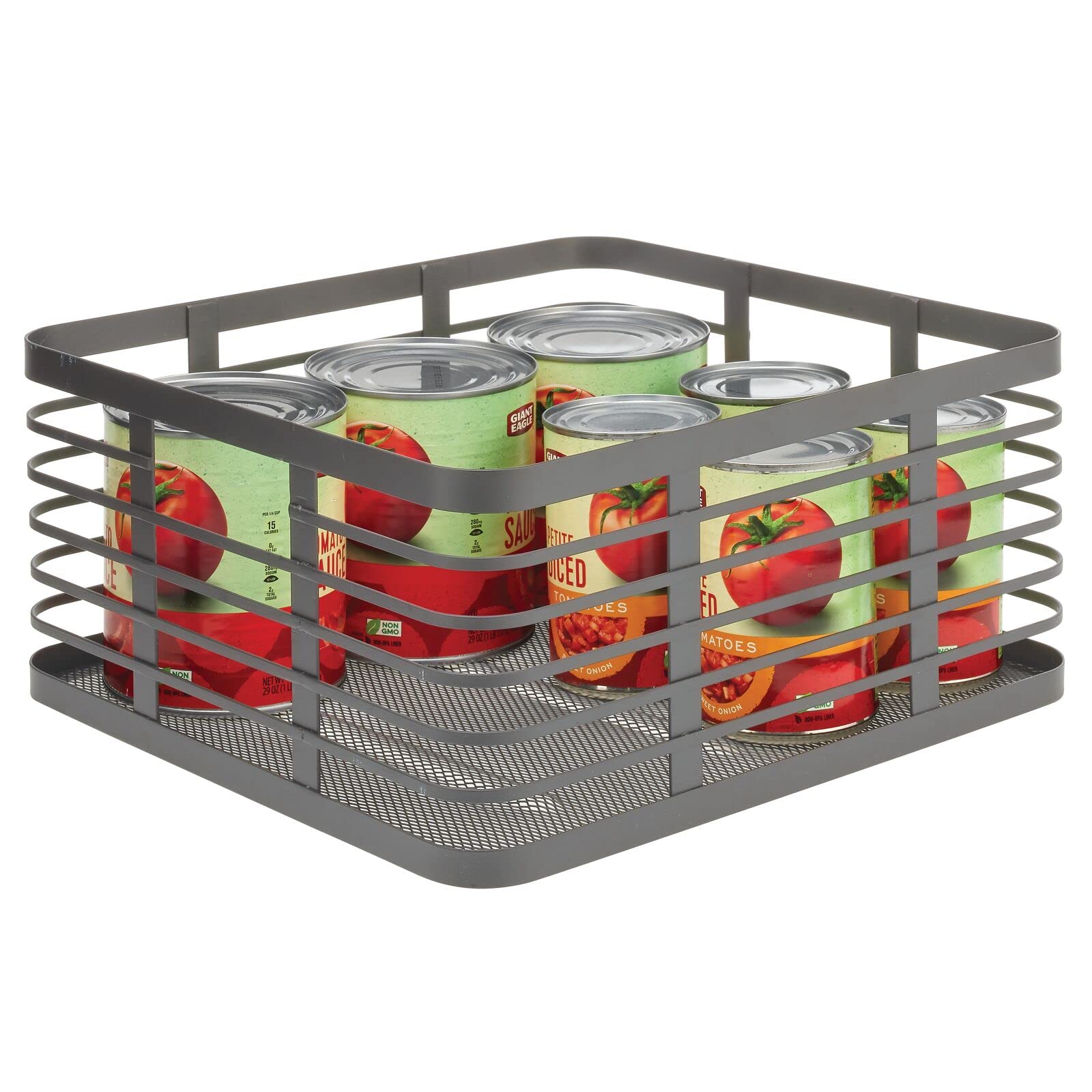 Steel Metal Wire Kitchen Food Storage Organizer Bin Basket - 6 Pack Dark Gray Pantry Organization Bins with Handles for Shelves - Carson Collection Farmhouse Style | Perfect for Pantry, Spice Rack, Bathroom & Closet Storage Solutions