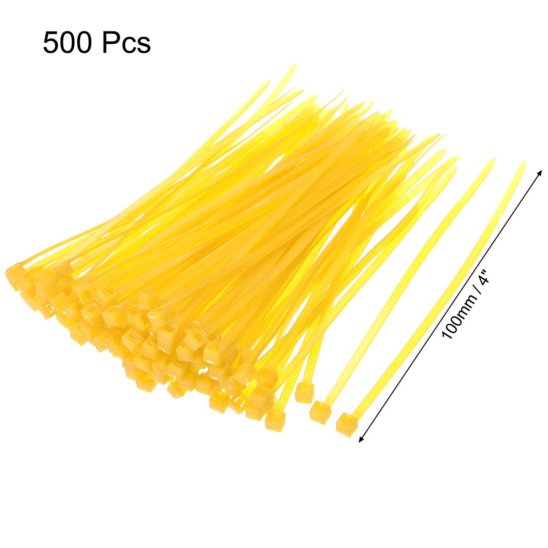 uxcell 4-Inch Nylon Self-Locking Cable Ties - 0.09 Inch Width, Yellow (500 Pack) - Heavy Duty Zip Ties for Home, Office, and Industrial Organization & Wire Management