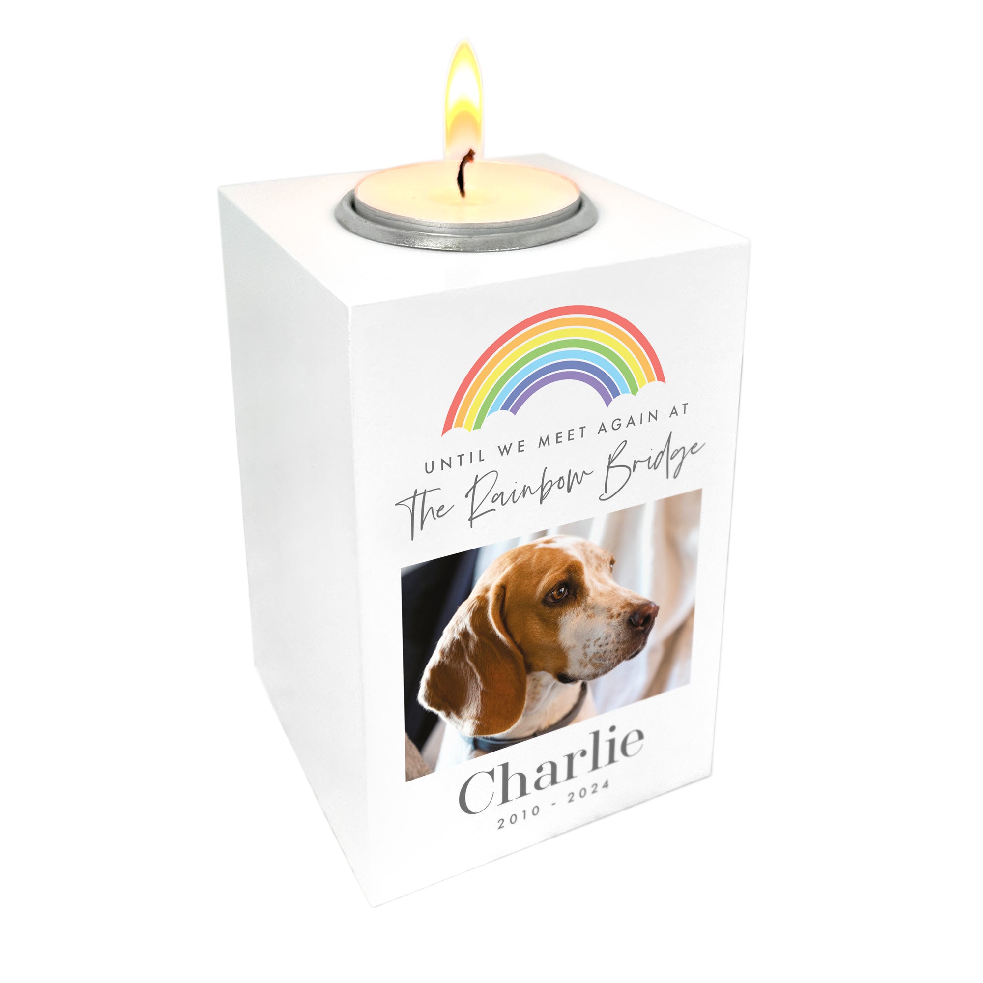Personalized Pet Memorial Photo Tea Light Holder - Until We Meet Again Candle Holder for Dog Cat Remembrance, Sympathy Gifts & Memorial Decor (Home, Funeral, Graveside)