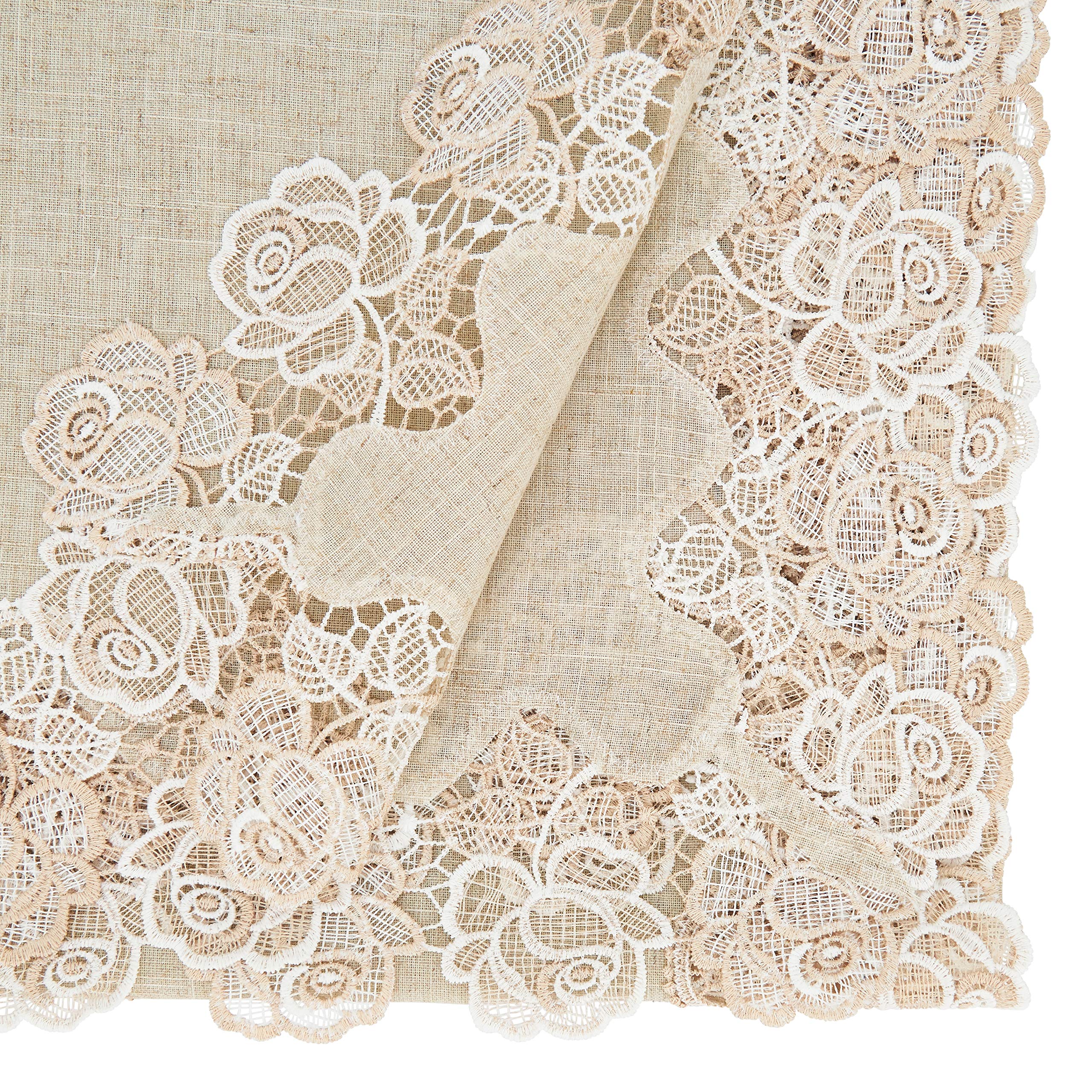 SARO LIFESTYLE Celeste Collection 72-inch Natural Lace Rose Border Tablecloth - Elegant Dining Decor for Weddings, Parties & Home Decor