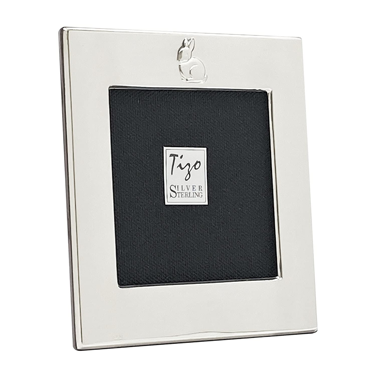 TIZO 4x4 Silver Bunny Baby Picture Frame - Premium 925 Sterling Silver Photo Frame for Newborns, Christening Gifts & Nursery Decor - Perfect for Baby Showers, First Birthday Presents & Family Keepsakes