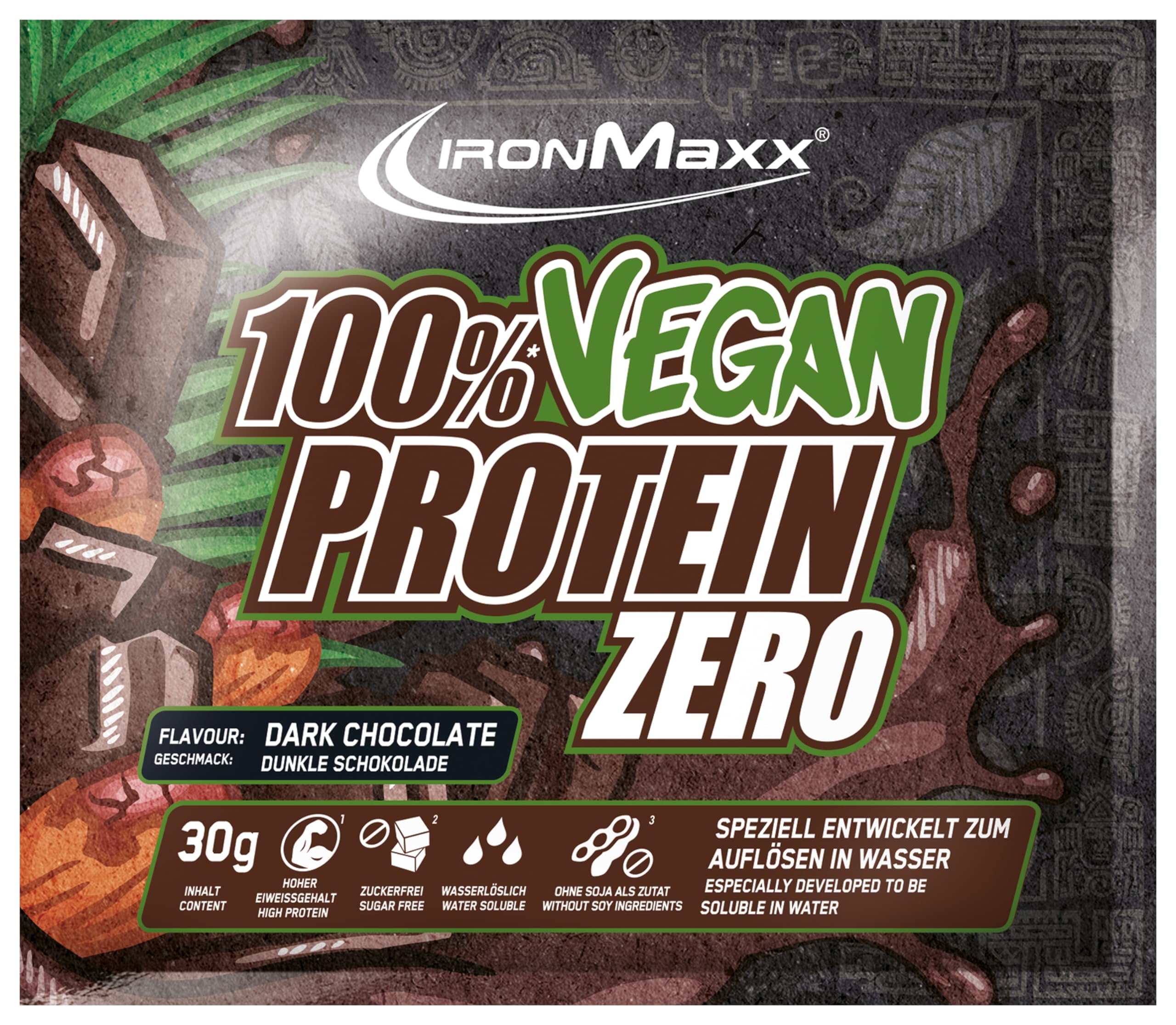 IronMaxx 100% Vegan Protein Powder - Dark Chocolate Flavor, 30g | Sugar-Free, High Protein, 4-Ingredient Formula | No Aspartame | Perfect for Post-Workout Recovery & Healthy Smoothies