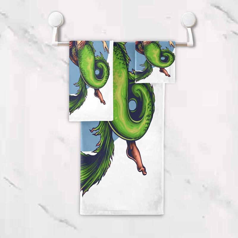 Premium Mermaid & Merman Bath Towel Set of 3 - Super Soft Luxury Cotton Towels for Bathroom, Kitchen, Hotel - Decorative Hand Towels & Washcloths for Beach, Gym, Spa - Neptune Gods Themed Collection