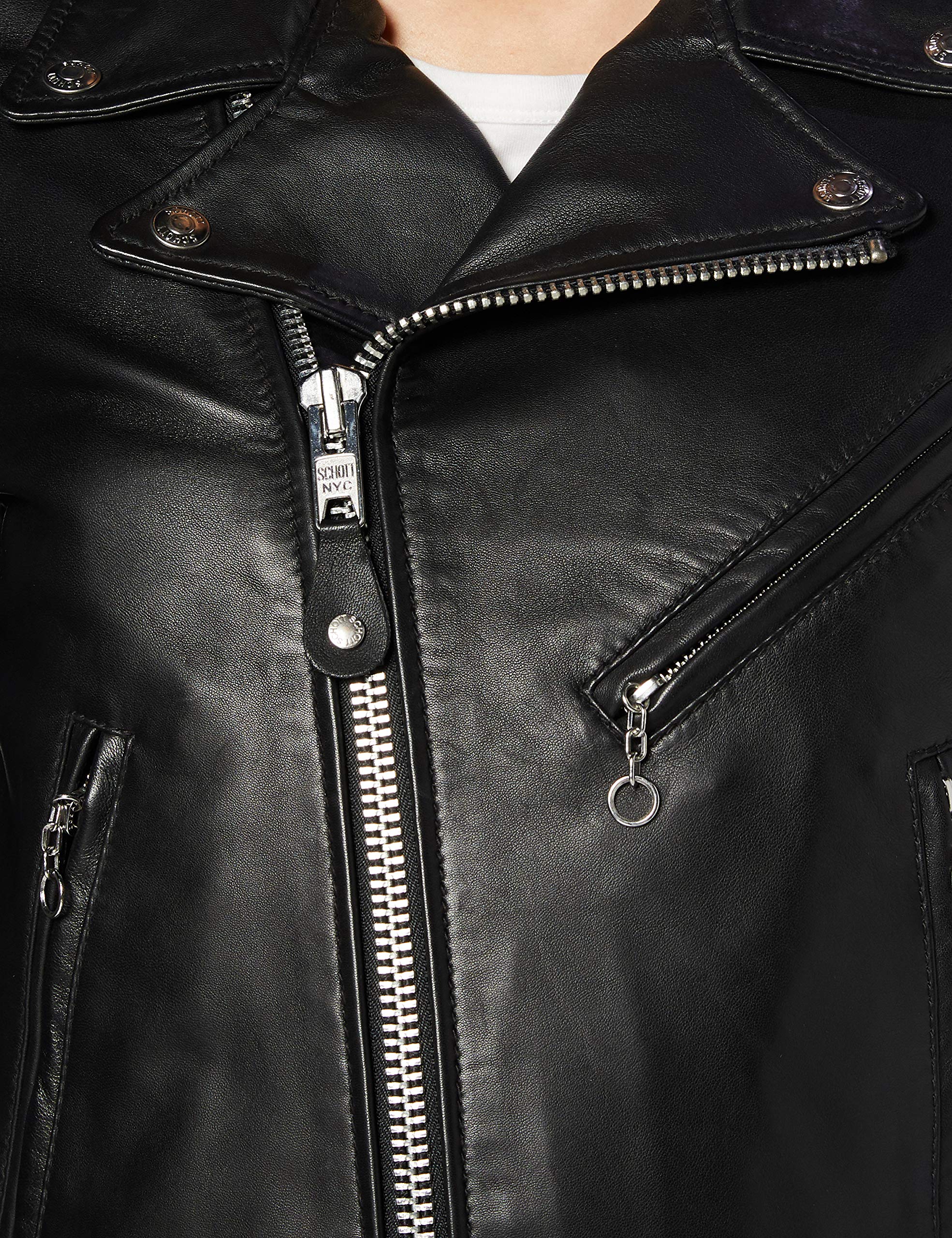 Schott NYC Women's Genuine Leather Long Sleeve Motorcycle Jacket - Classic Biker Style for Riding & Everyday Fashion