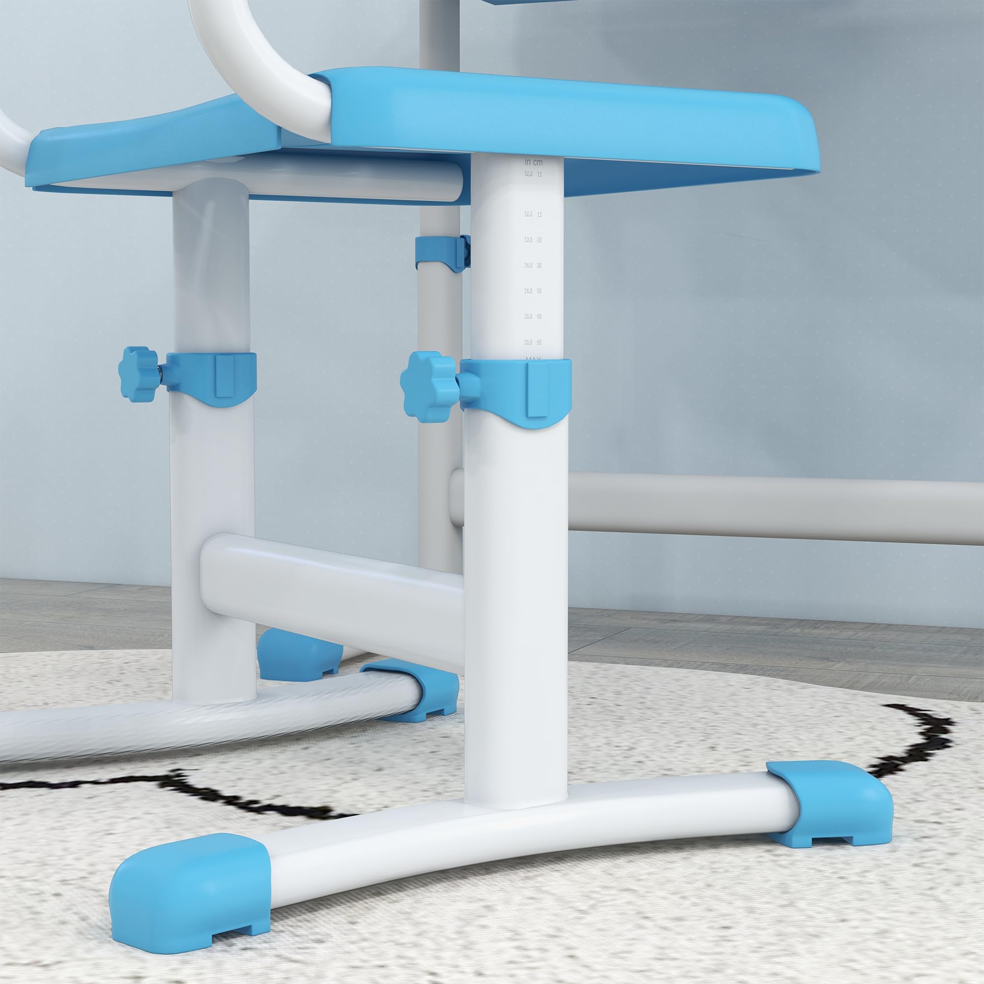 Qaba Adjustable Kids Desk and Chair Set with Tilt Desktop, USB Light & Storage Drawer - Ergonomic Study Table for Children's Learning, Homework, Arts & Crafts (Blue & White) - Perfect for Homeschooling, Online Classes & Creative Play Spaces