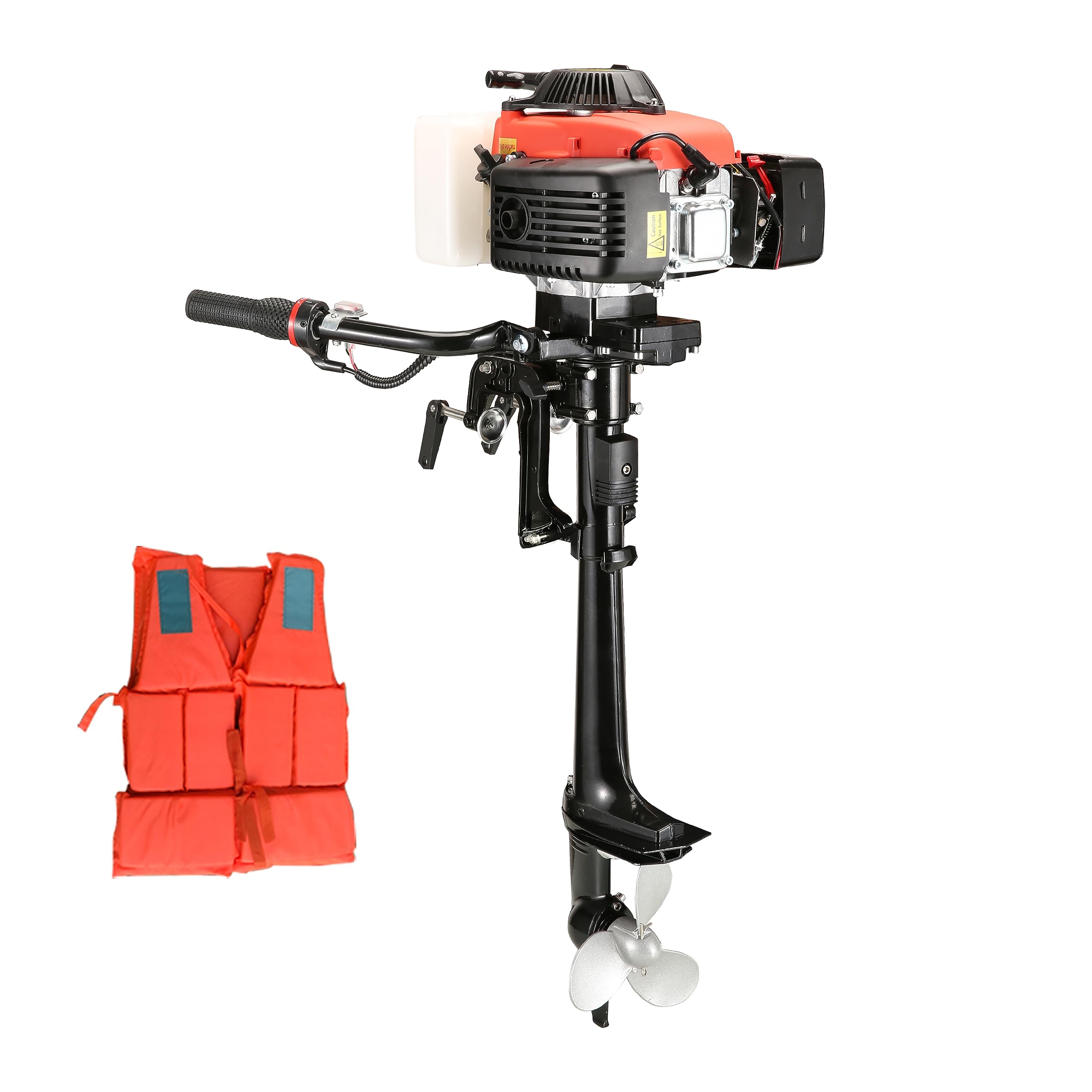 4 Stroke 4HP Outboard Boat Motor - Short Shaft Gas Engine for Inflatable Boats, Kayaks, Dinghies & Canoes | Includes Life Jacket & Manual Reverse Gear | Perfect for Fishing, Lake Cruising & Small Watercraft Adventures