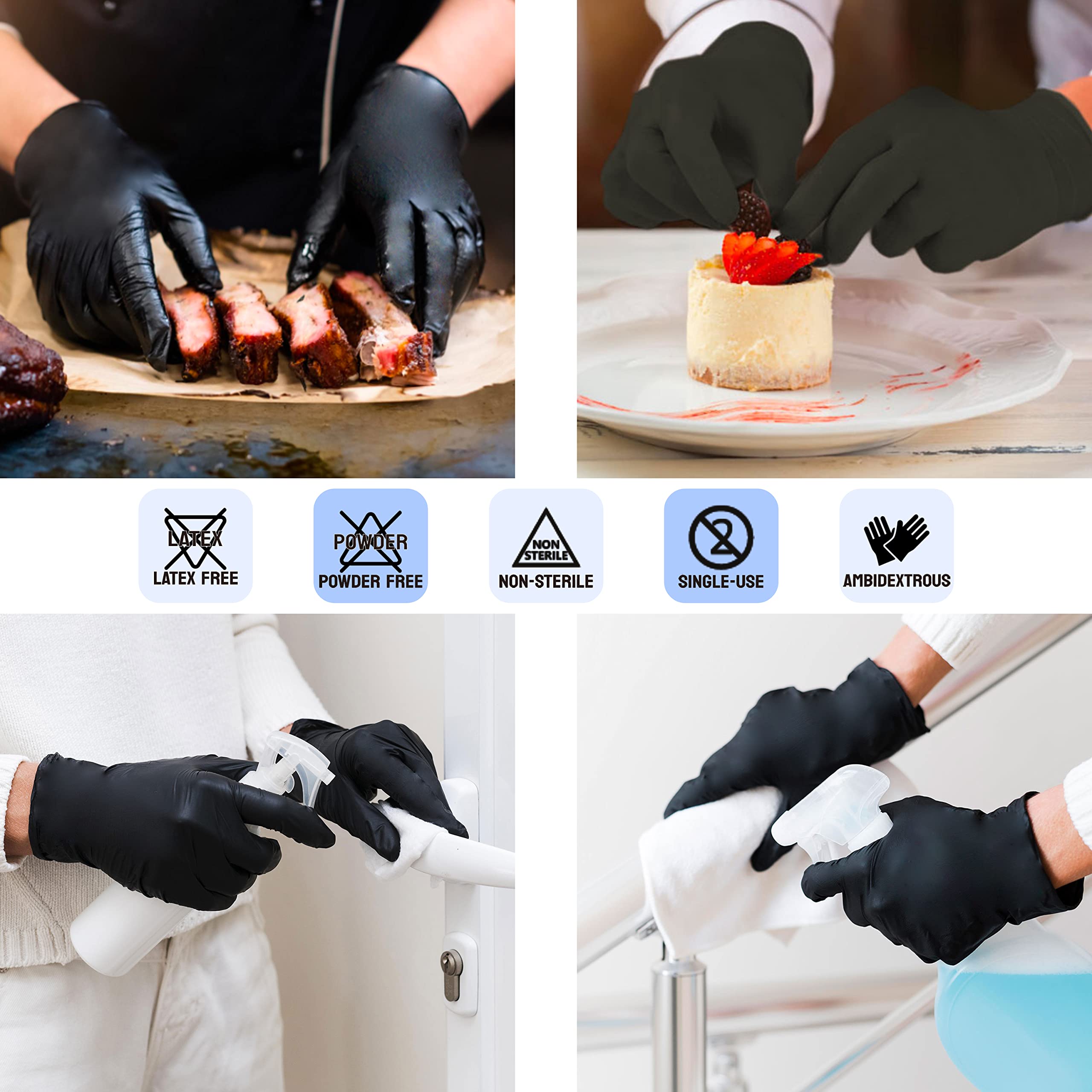 Premium SAFE HEALTH NITRO-V Nitrile Vinyl Synthetic Disposable Gloves - Latex Free, Powder Free, Wisteria & Black Colors - Ideal for Food Handling, Cleaning, Medical Use & Household Chores