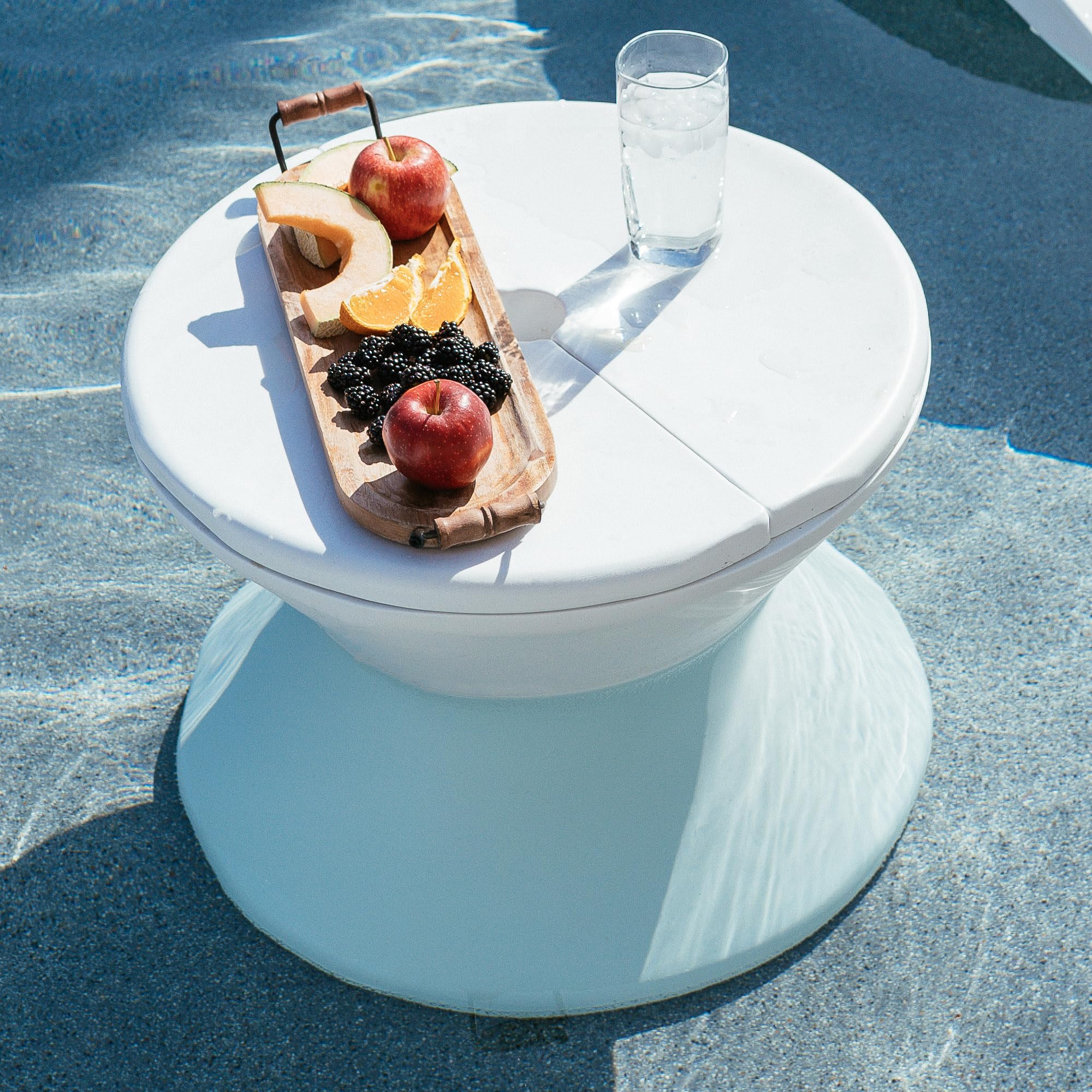 Ledge Lounger In-Pool Side Table with Ice Storage and Umbrella Hole - Cloud Color - Perfect for Poolside Drinks and Relaxation