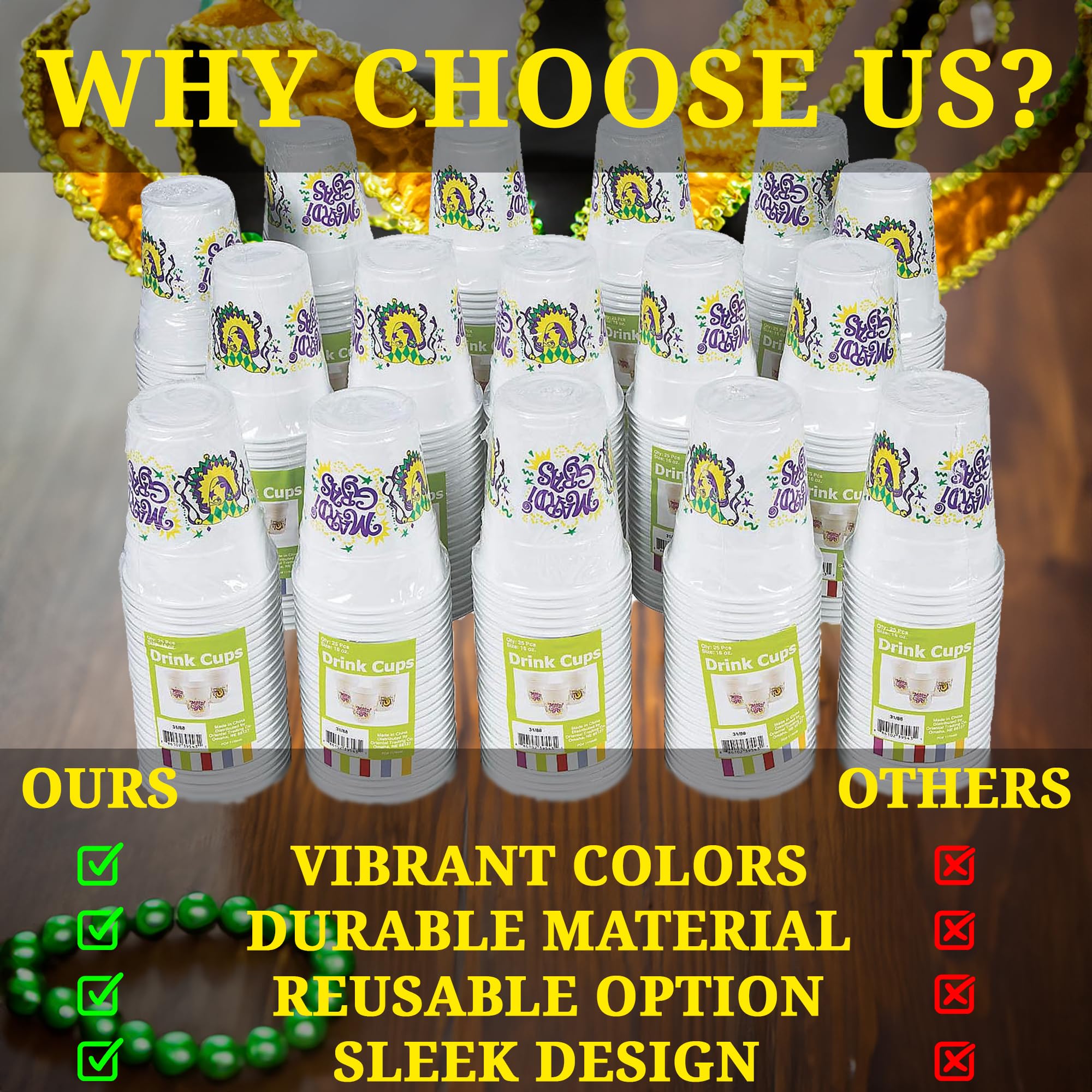 Fun Express Bulk Mardi Gras Plastic Cups - 400 Pieces Colorful Party Cups for Carnival, New Orleans Themed Events & Festive Celebrations - Durable Disposable Drinkware for Parades, Weddings, Birthdays and Office Parties