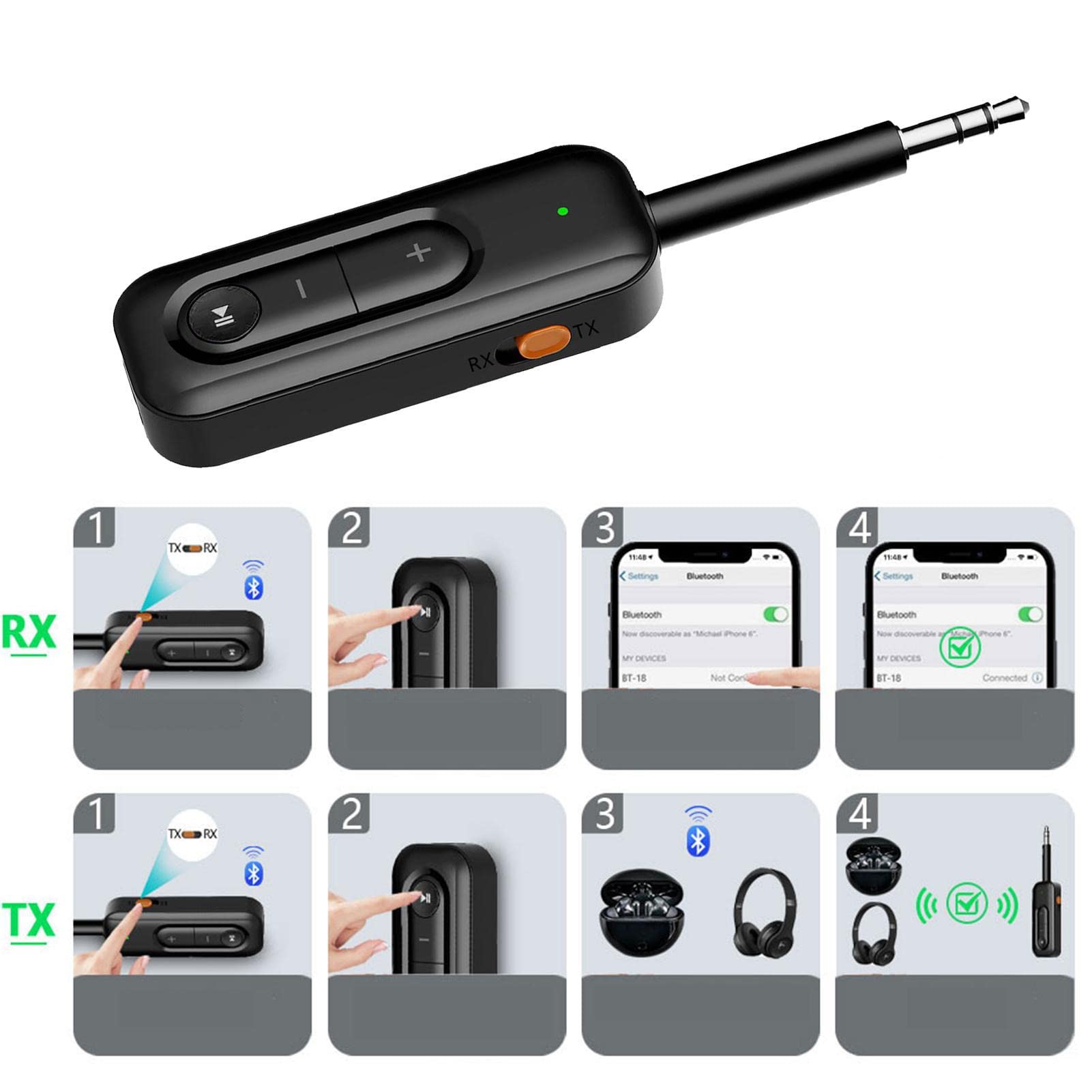 Anulely Wireless Audio Receiver - 2-in-1 Bluetooth Adapter for Headphones, PC, Tablet | Home Stereo & Gym Use | Wireless Music Streaming Device for Workouts & Home Entertainment