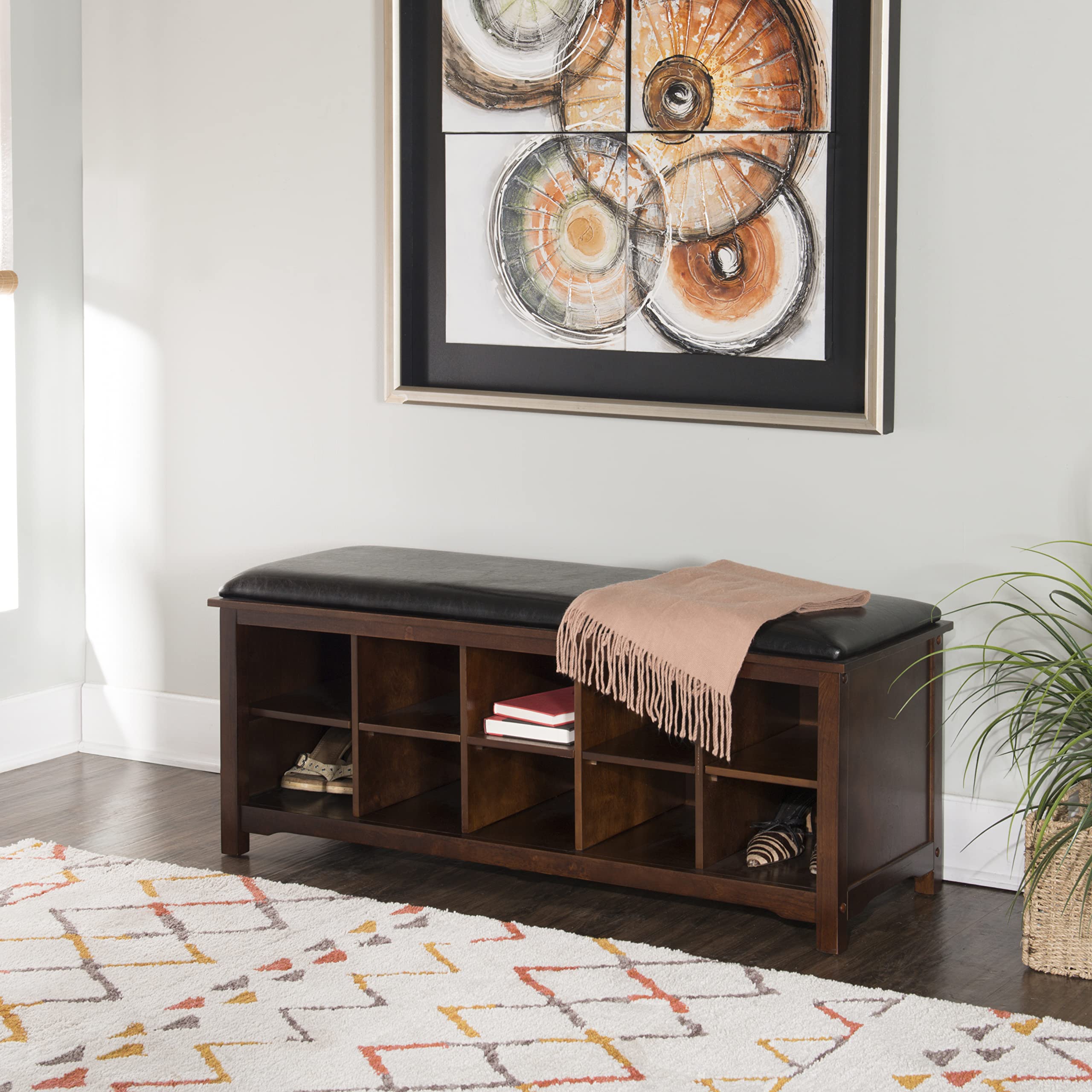 Linon Cape Anne Dark Walnut Wooden Bench, 45 Inch Wide Entryway Seating, Brown Finish - Perfect for Hallway, Bedroom or Living Room Furniture