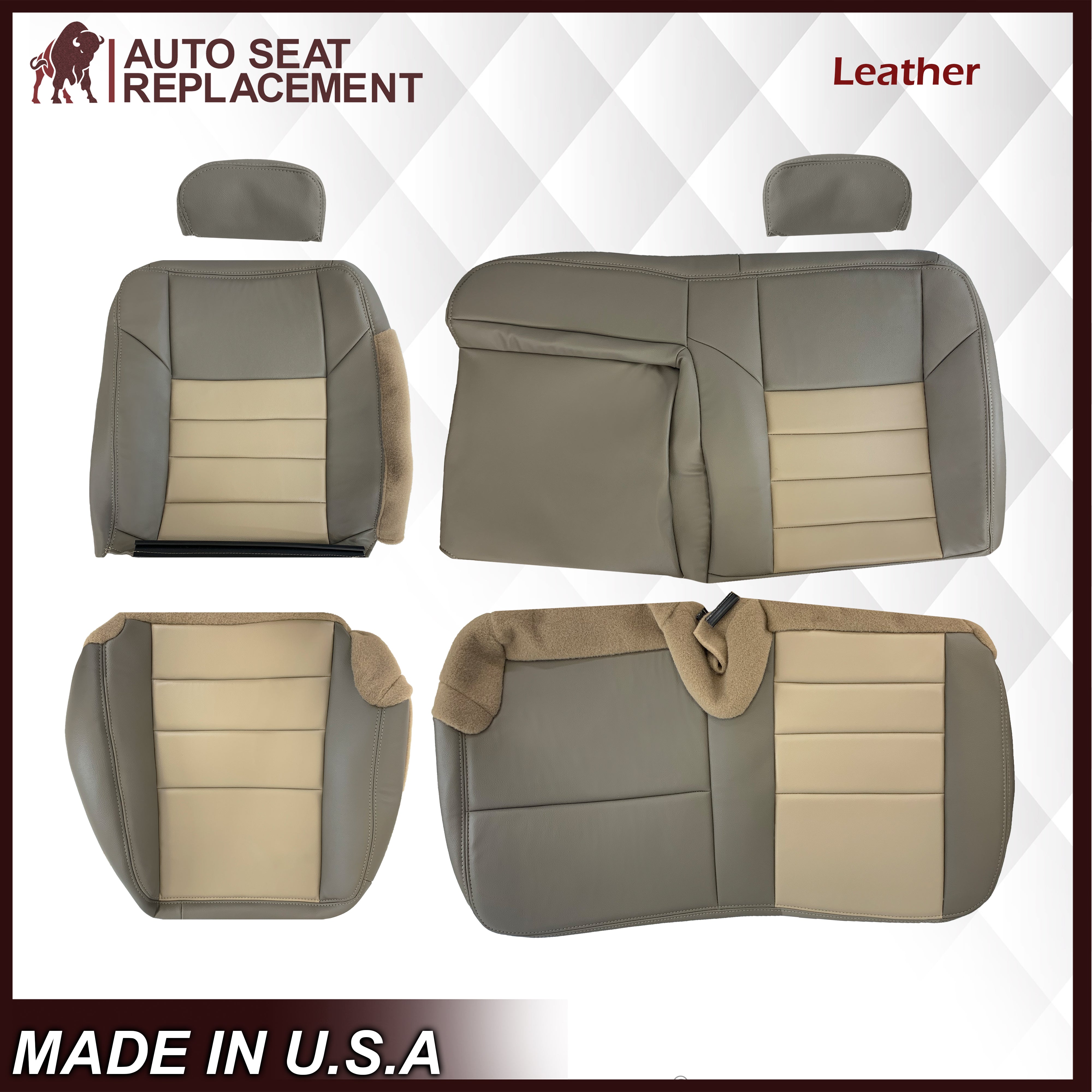 2002-2004 Ford Excursion Eddie Bauer Edition 60/40 Split Second Row Seat Covers - 2-Tone Tan & Gray | Custom Fit for SUV Protection & Comfort | Perfect for Road Trips, Family Travel & Off-Road Adventures