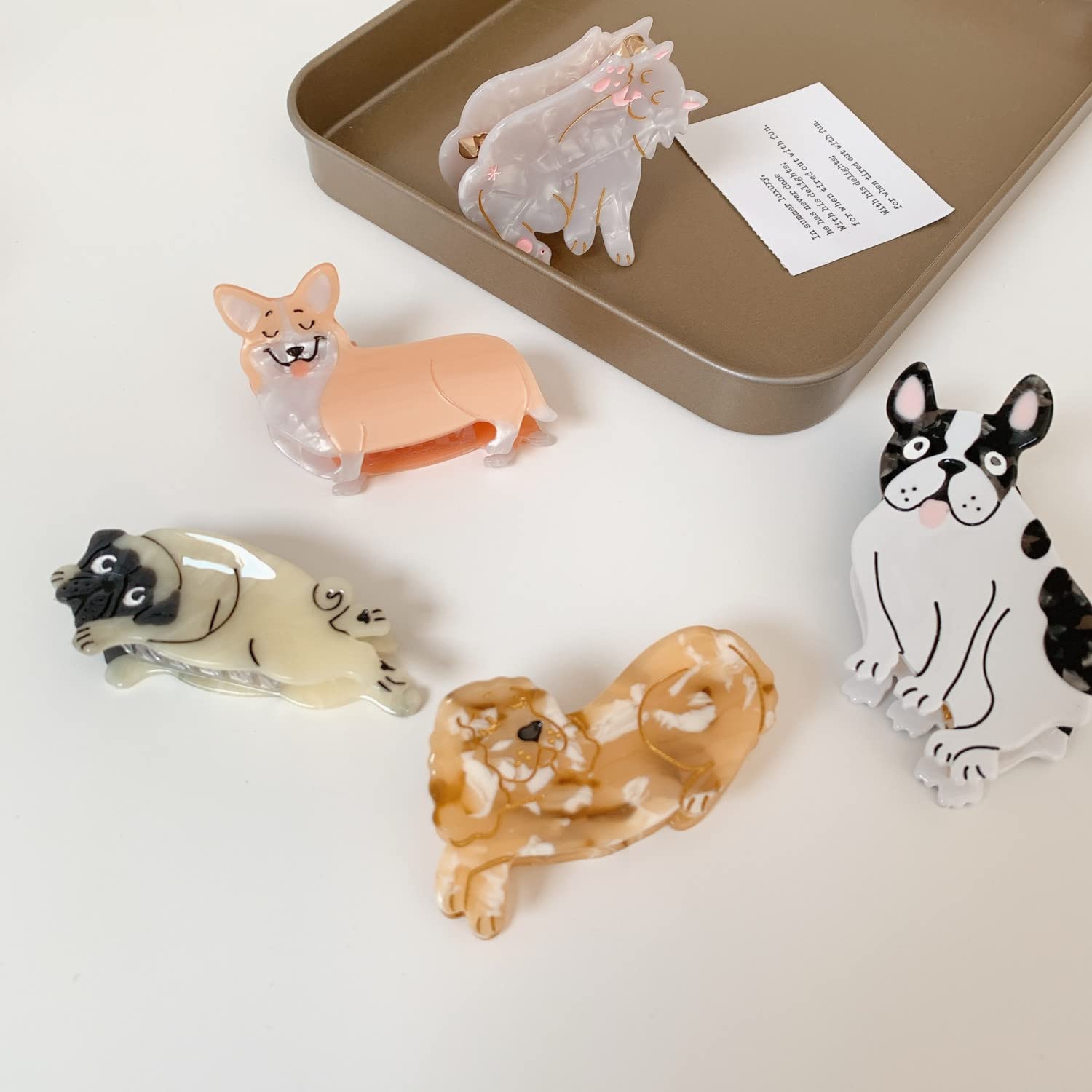 French Bulldog Hair Clips for Women & Girls - Small Acetate Claw Hair Clips for Fine Hair - Cute Dog Hair Accessories for School, Work, and Everyday Use