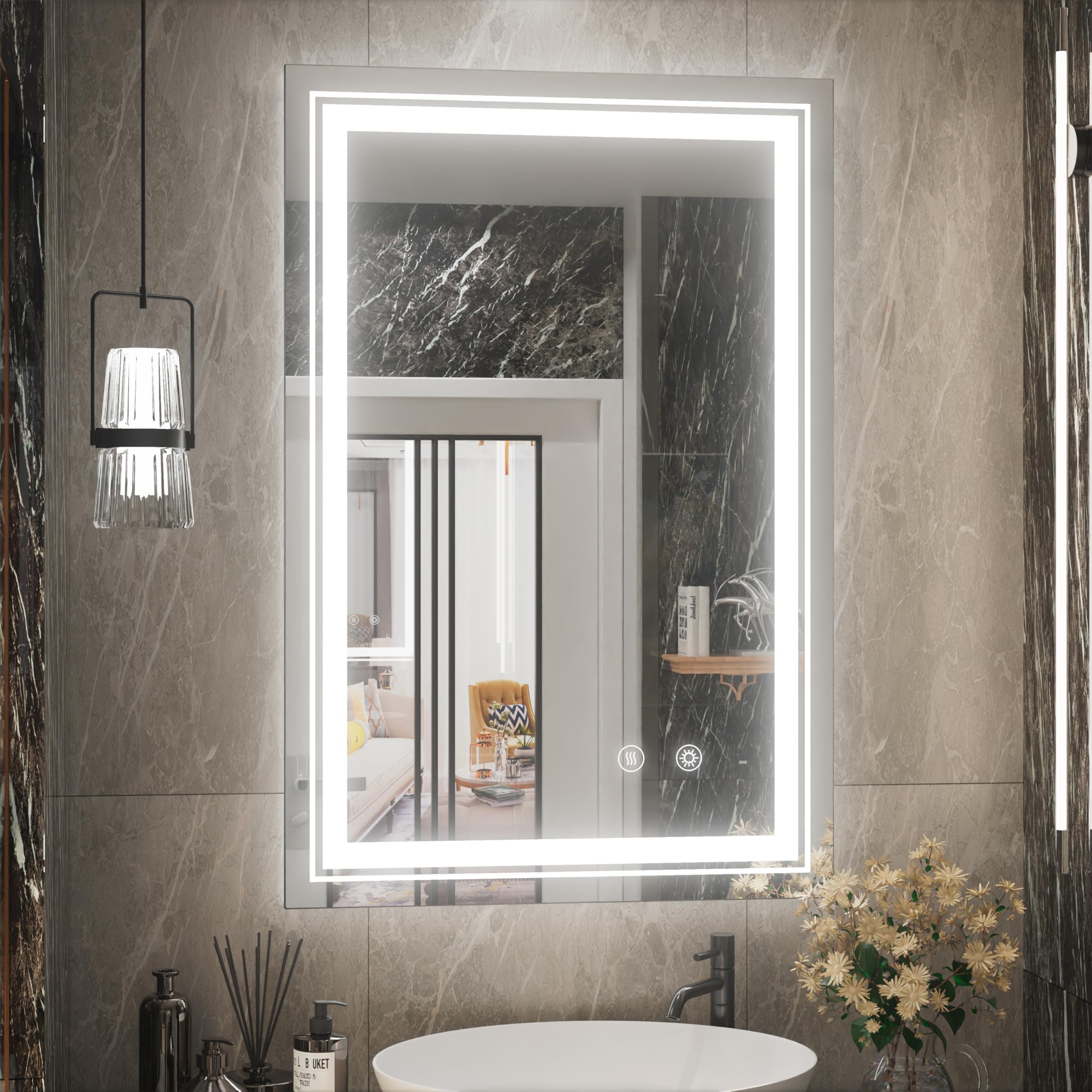 24 x 36 Inch LED Bathroom Mirror with Lights - Dimmable Anti-Fog Vanity Mirror with Memory Function, 6000K Natural Light, Wall Mounted (Horizontal/Vertical) for Makeup, Shaving & Home Decor