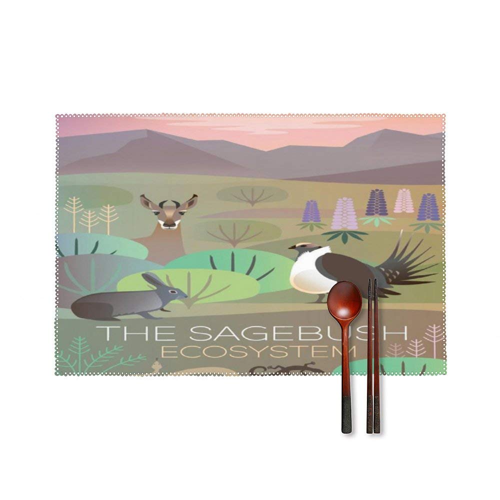 Vintage Sagebrush Ecosystem Poster Print Placemats - Set of 4 Eco-Friendly 12x18 Inch Kitchen Table Mats for Dining, Coffee Tray & Home Decor - Perfect for Farmhouse, Rustic & Nature-Themed Dining Rooms