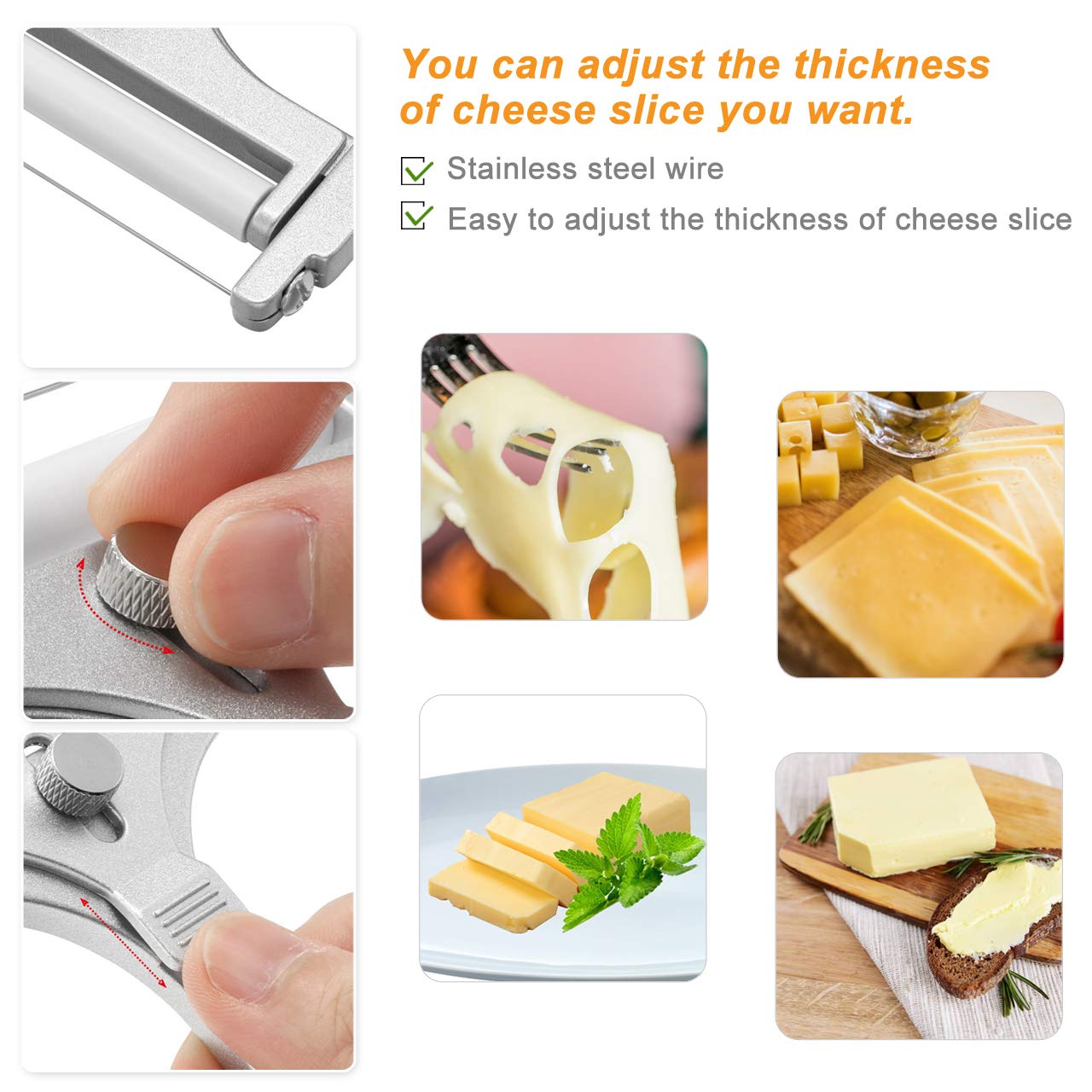 WarmHut Stainless Steel Cheese Slicer Set with Wire Cutter - 2-Piece Kitchen Tool for Soft, Semi-Hard & Hard Cheeses | Perfect for Charcuterie Boards, Wine Pairings & Gourmet Cooking