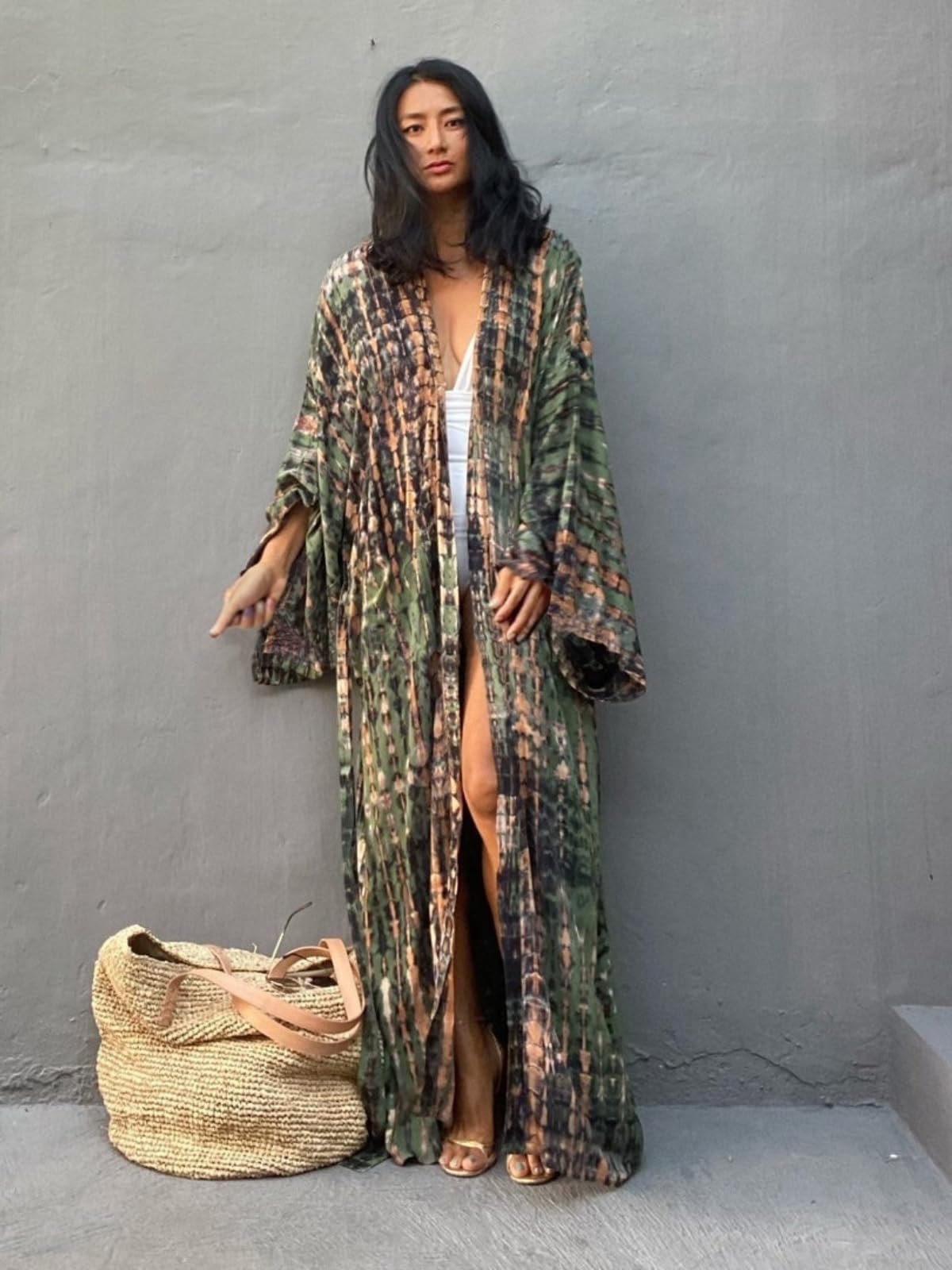 Tie Dye Open Front Long Beach Kimono Swimsuit Cover Up for Women - Lightweight Summer Beachwear, Poolside Lounge, Vacation Outfit, Boho Chic Fashion