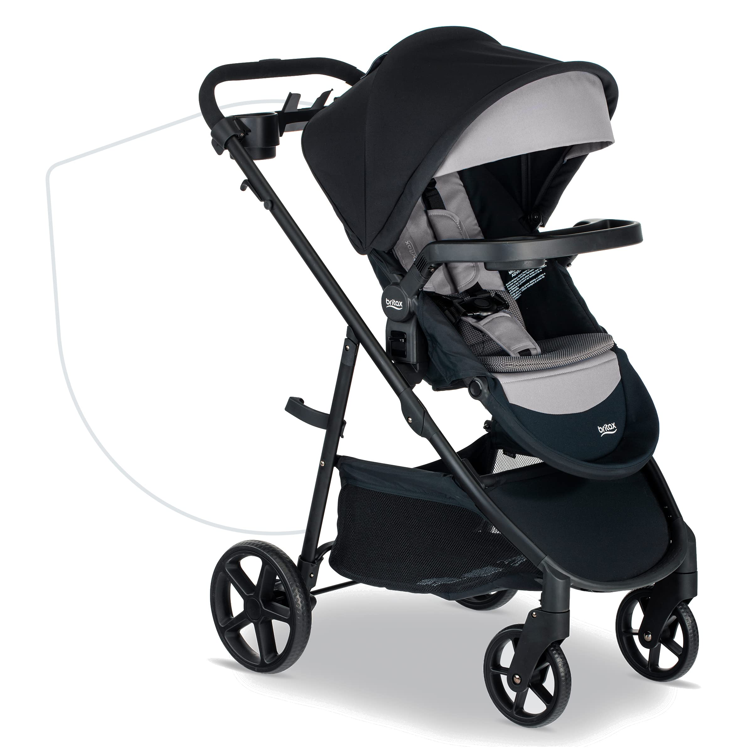 Britax Brook+ Modular Baby Stroller - Ultra-Lightweight Infant & Toddler Travel System with SafeWash Insert, 4 Recline Positions & One-Hand Fold - Graphite Onyx - Perfect for City Walks, Shopping & Air Travel