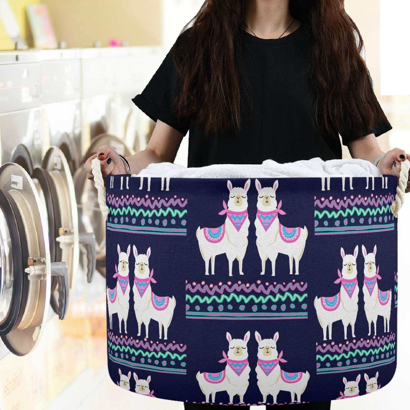 Visesunny Collapsible Storage Basket with Cute Llama Pattern - Nursery Hamper, Toy Organizer & Laundry Bin for Kids Room, Playroom, Bathroom, Living Room, Dorm & Office | Perfect for Organizing Clothes, Toys & Household Items