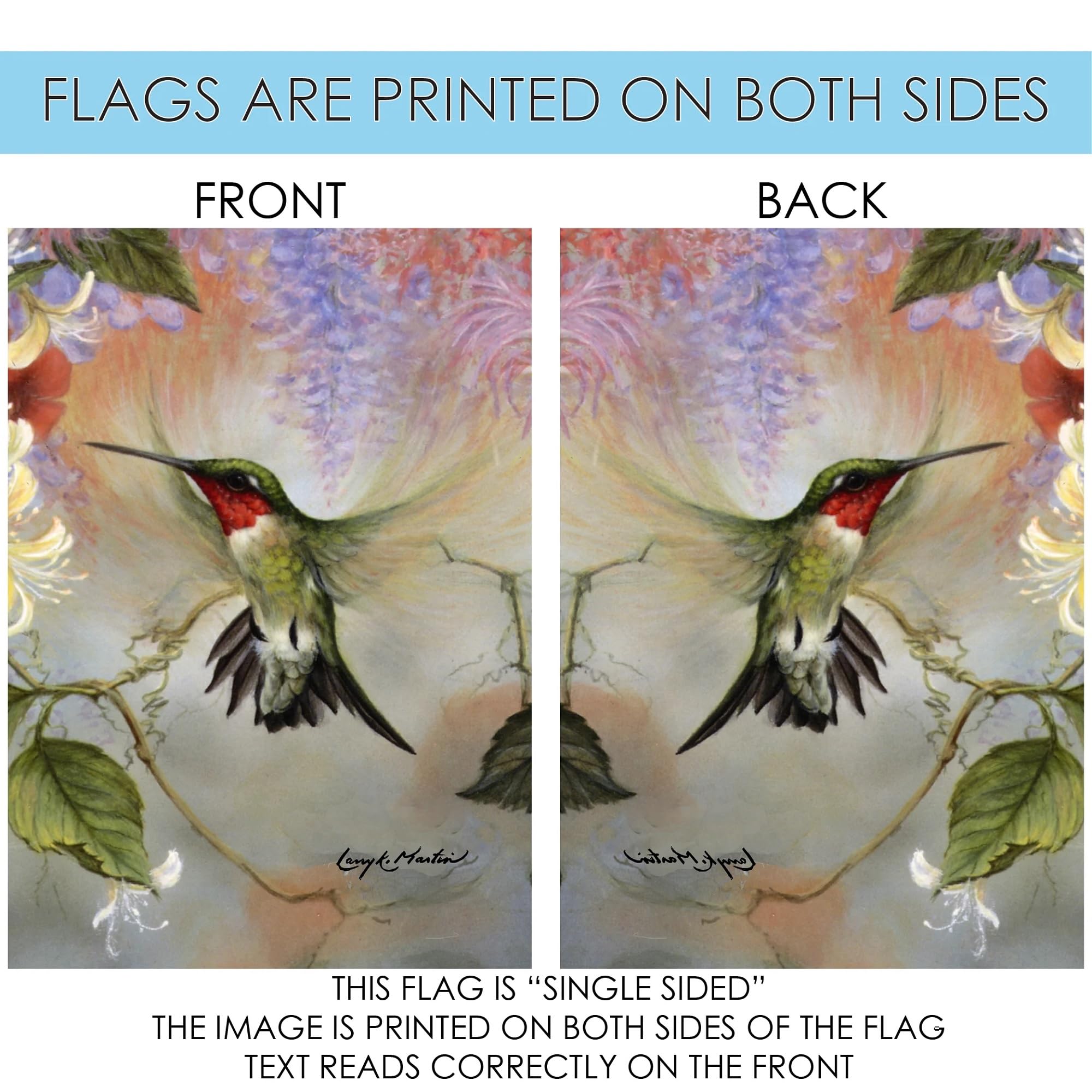 Toland Home Garden 12x18 Inch Double Sided Ruby Throated Hummingbird Flag - Vibrant Outdoor Yard Decoration for House, Garden & Patio - Perfect for Spring Decor, Bird Lovers & Nature-Themed Landscaping