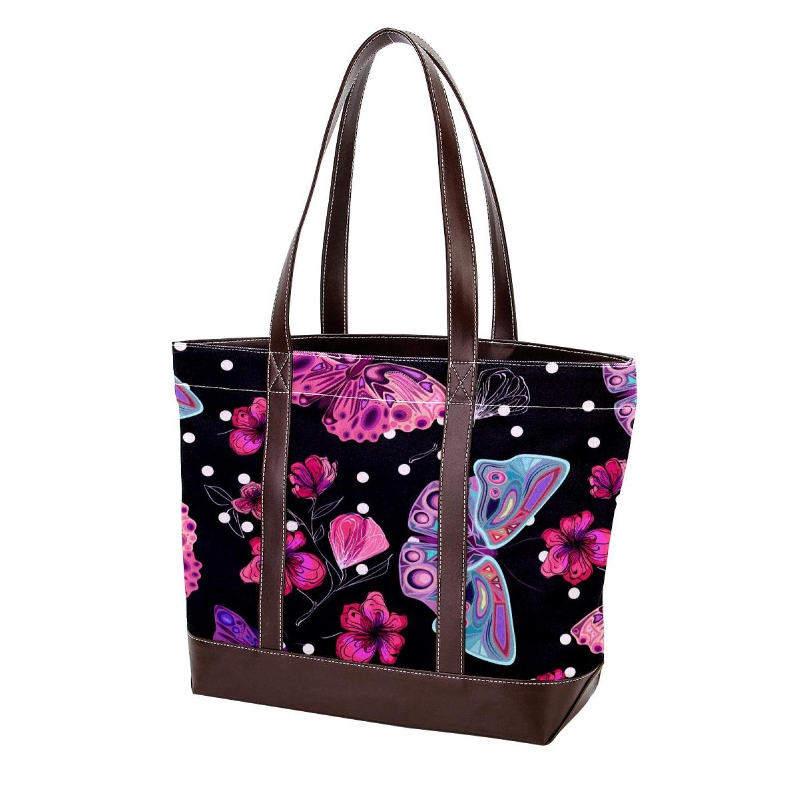 Floral Blue Flower Tote Bags for Women - Large Leather Canvas Shoulder Bag with Top Handle, Stylish Hobo Satchel Purse | Perfect for Work, Travel, Shopping & Daily Use