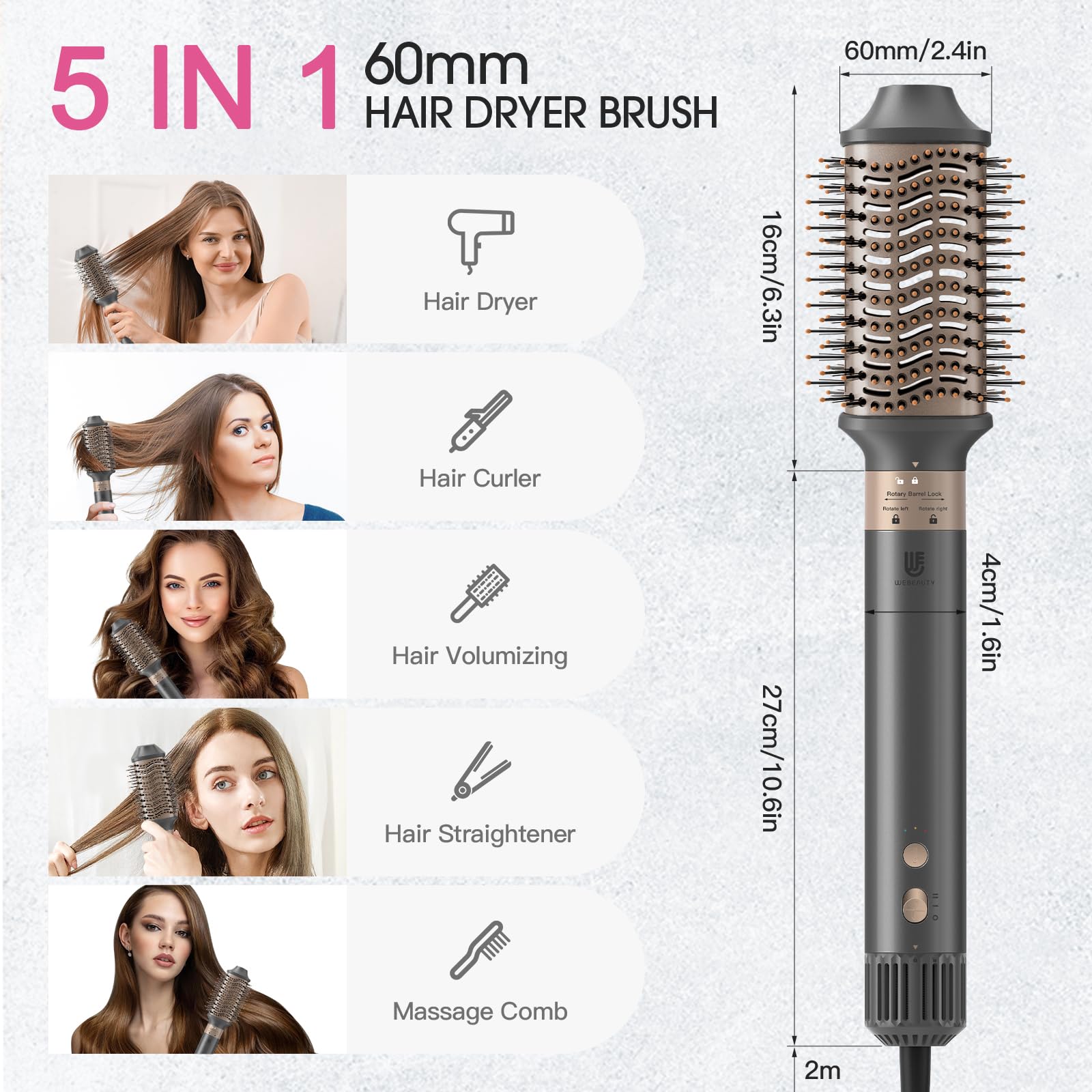Hot Air Styler Blow Dryer Brush - Negative Ionic Hair Curler for Volumizing, Straightening & Curling | 3-in-1 Multi Styler for Straight, Wavy & Curly Hair | Perfect for Home Use, Travel & Salon Styling (Black)