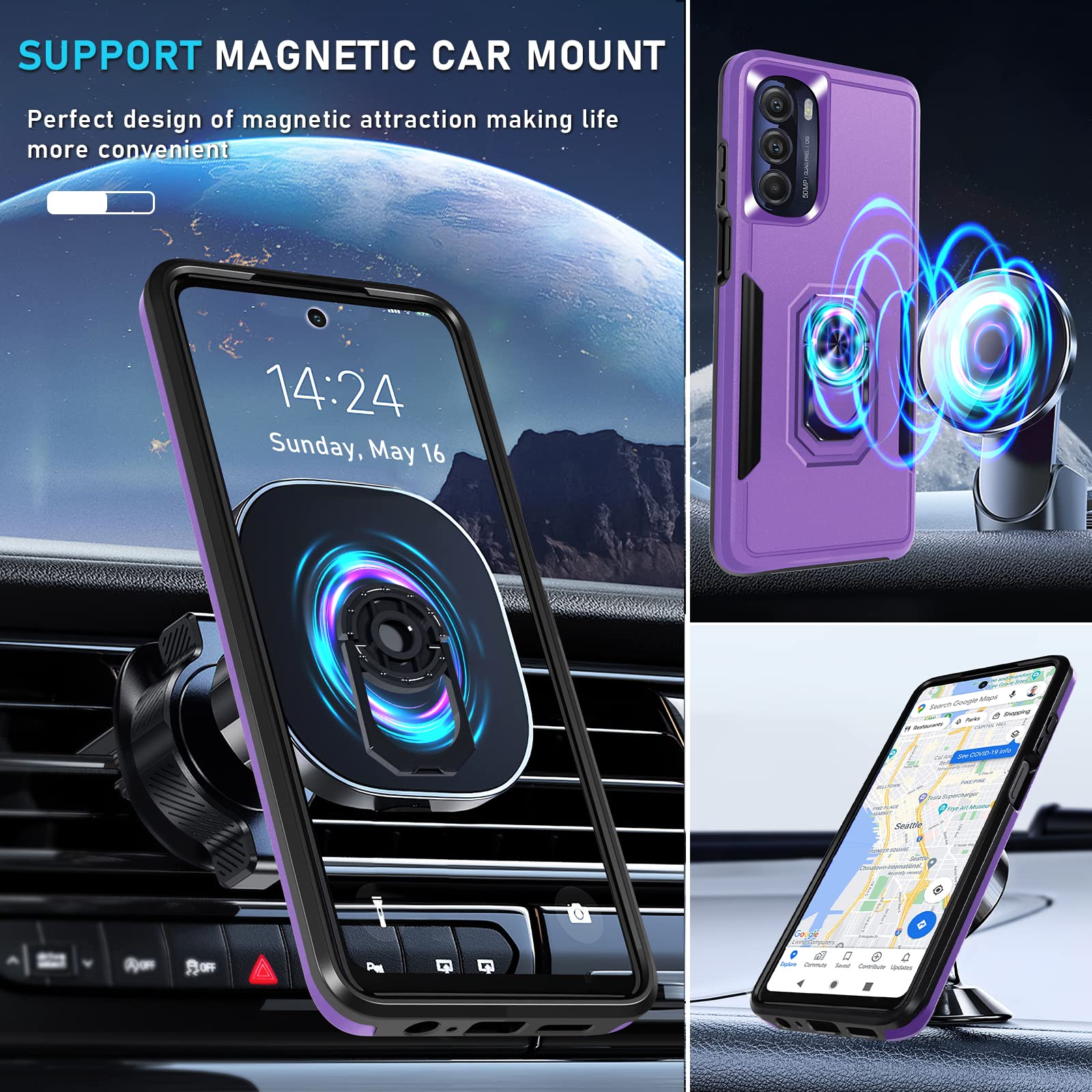 Janmitta Heavy Duty Shockproof Case for Moto G 5G 2022 - Full Body Protective Cover with Built-in Rotatable Metal Ring Holder & Kickstand + Screen Protector (Lavender) | Perfect for Outdoor Activities, Travel, and Daily Protection